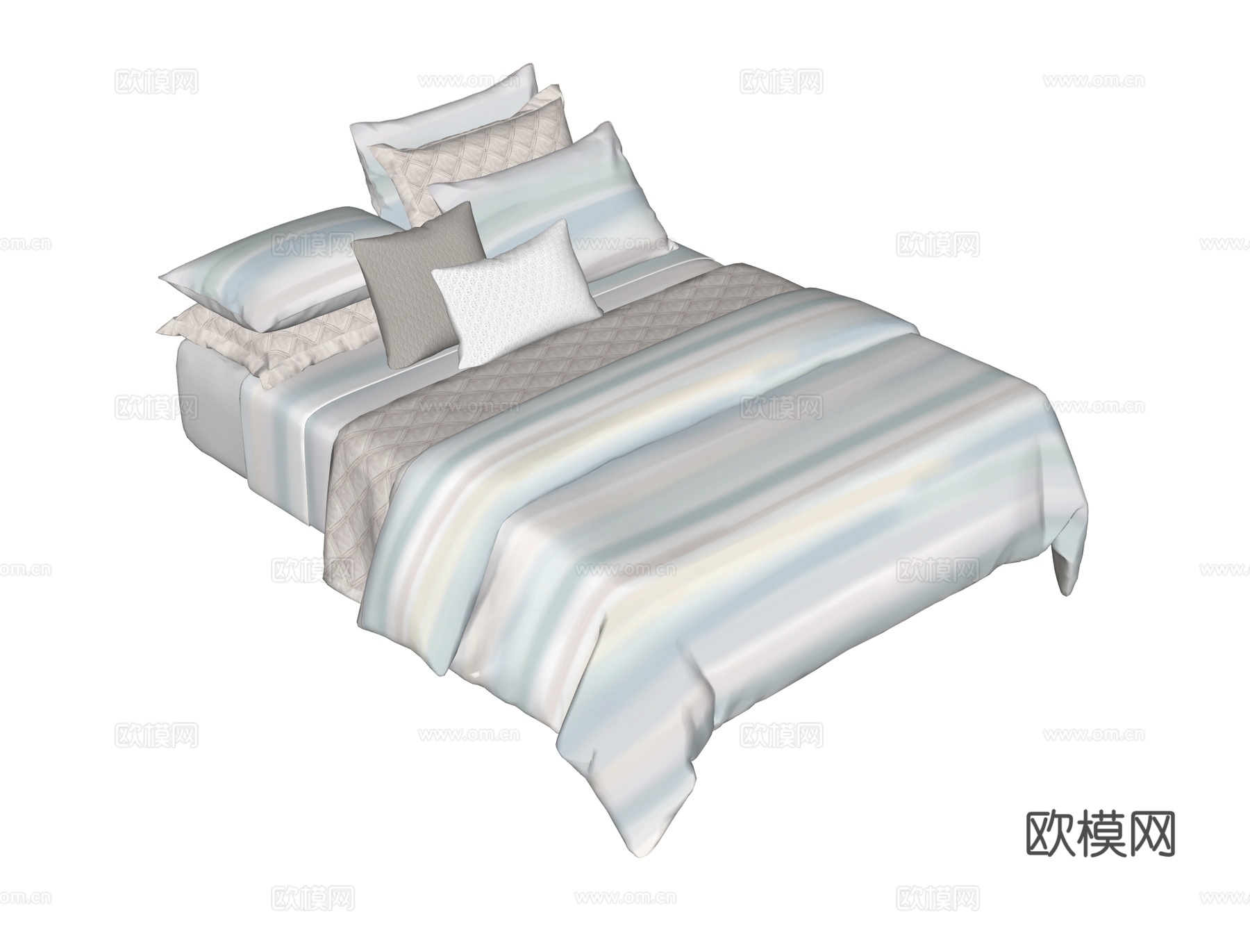 床 双人床 床上四件套su模型