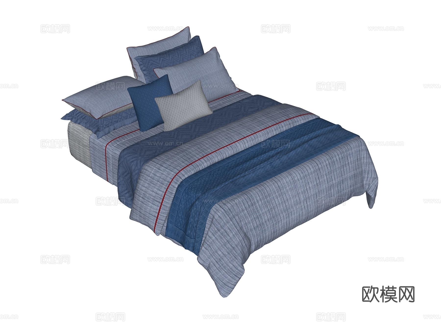 床 双人床 床上四件套su模型