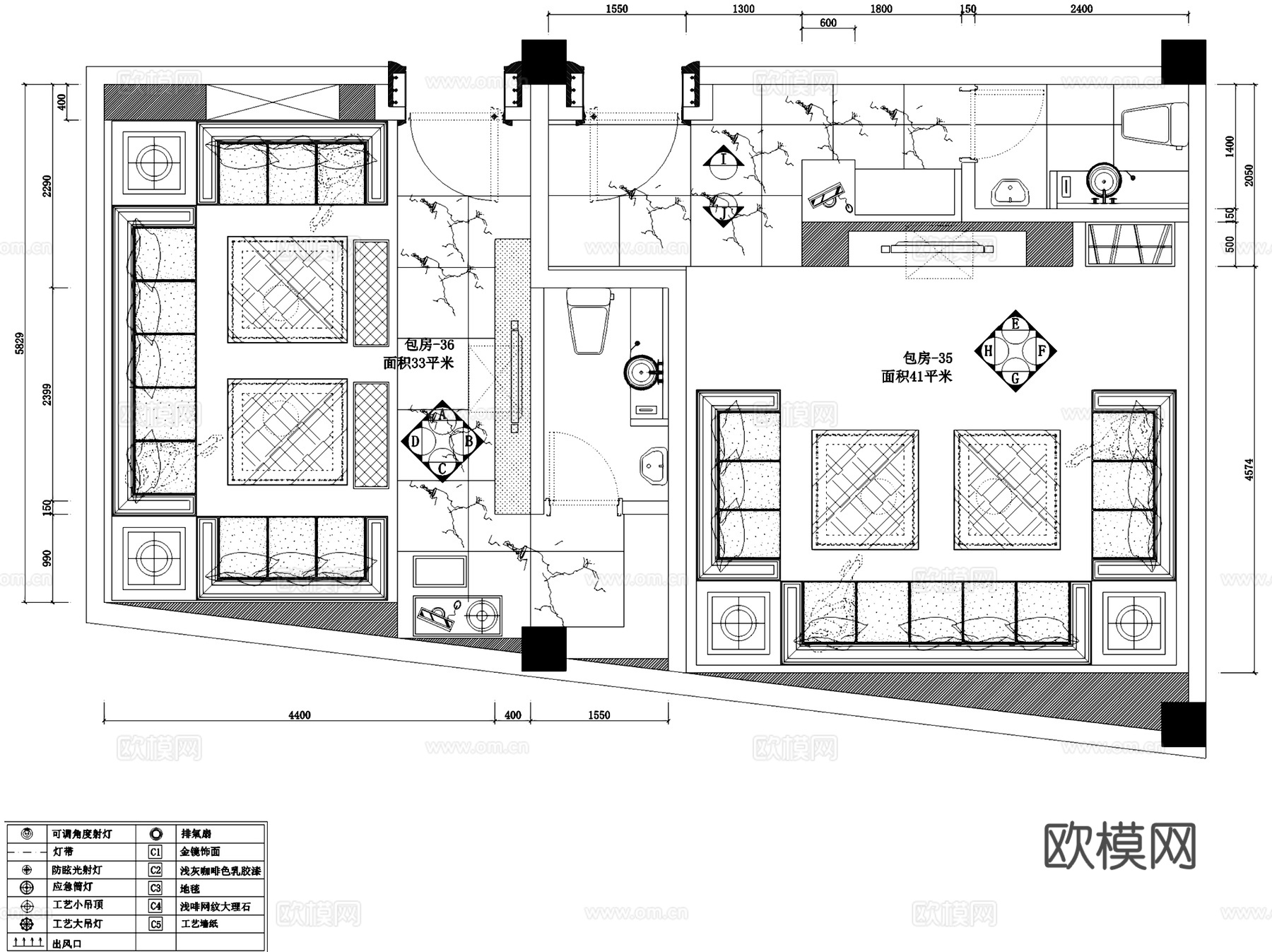 淮南皇家壹号俱乐部娱乐会所室内工装CAD施工图cad施工图