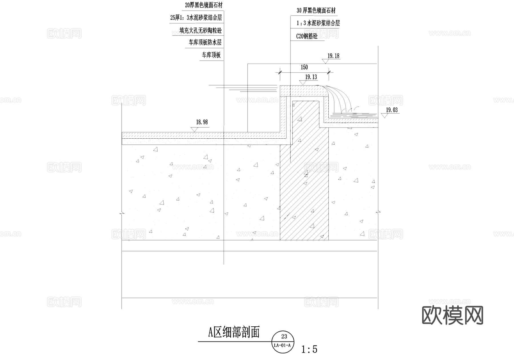 景观叠水跌水剖面水景节点CAD施工图cad施工图
