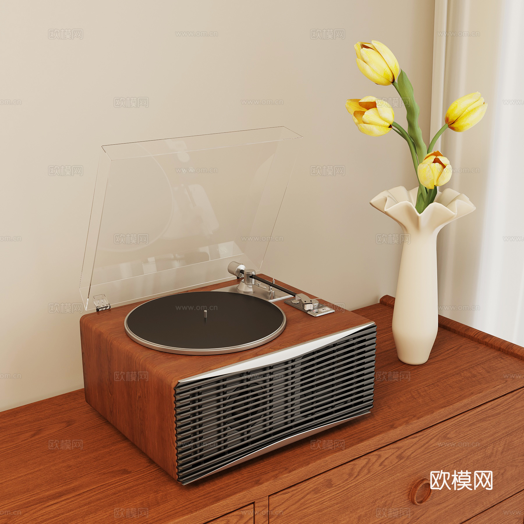 法式复古音响 留声机 唱片机su模型