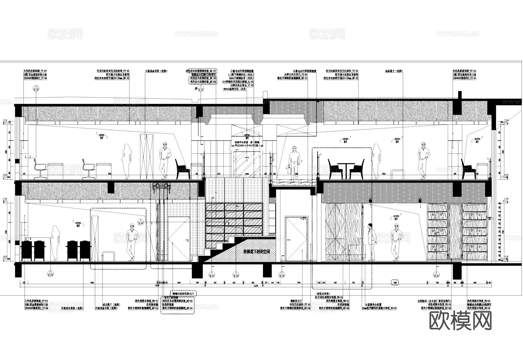 二层图书馆室内工装CAD施工图cad施工图下载（渲染图8）