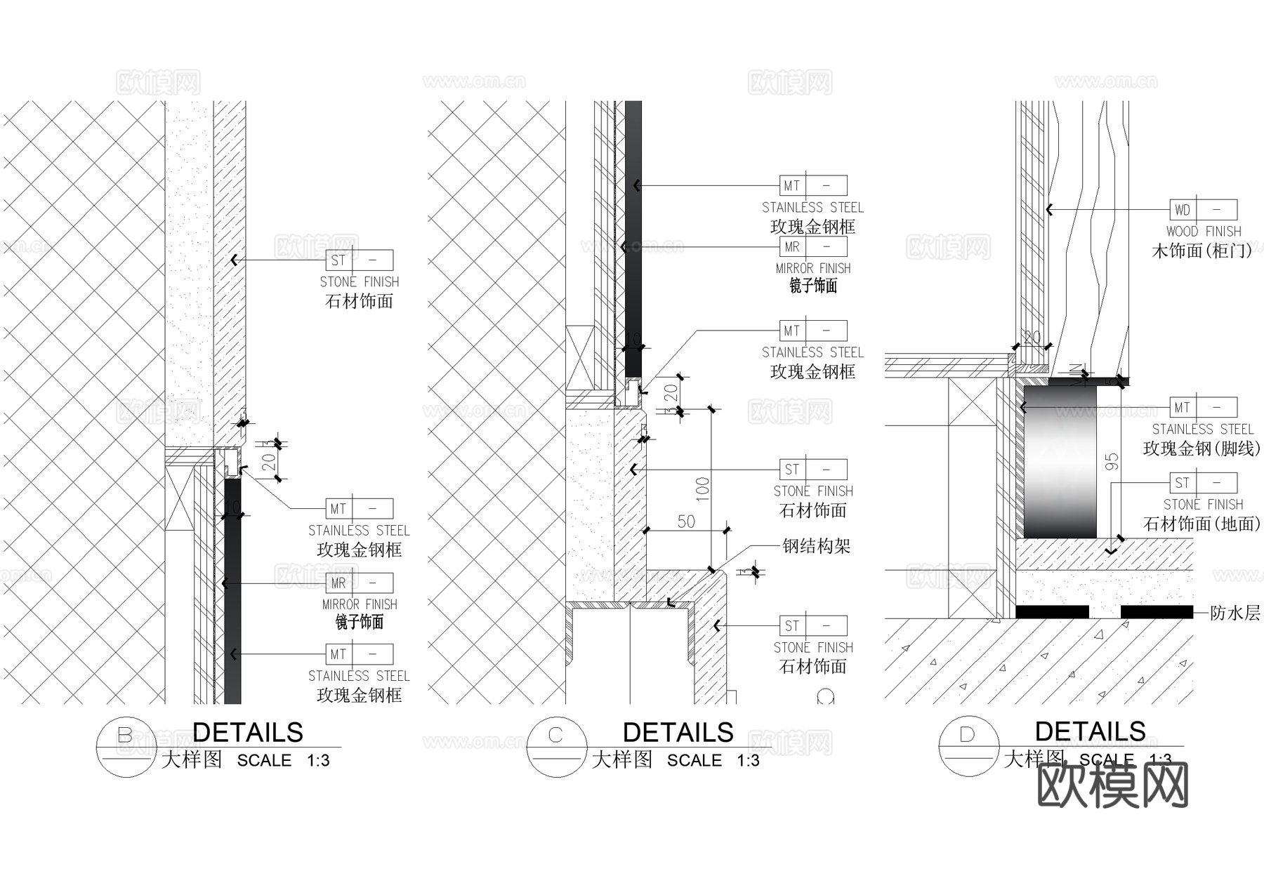 洗手台卫生间节点隔断洗手池洗手盆柜子小便器隔板CADcad施工图下载（渲染图8）