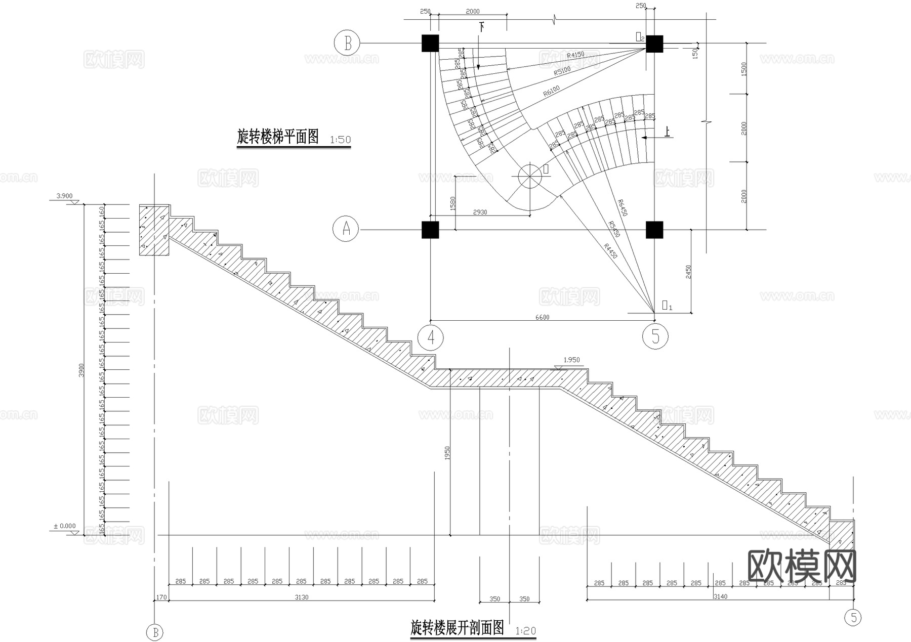 旋转楼梯 CAD施工图cad施工图