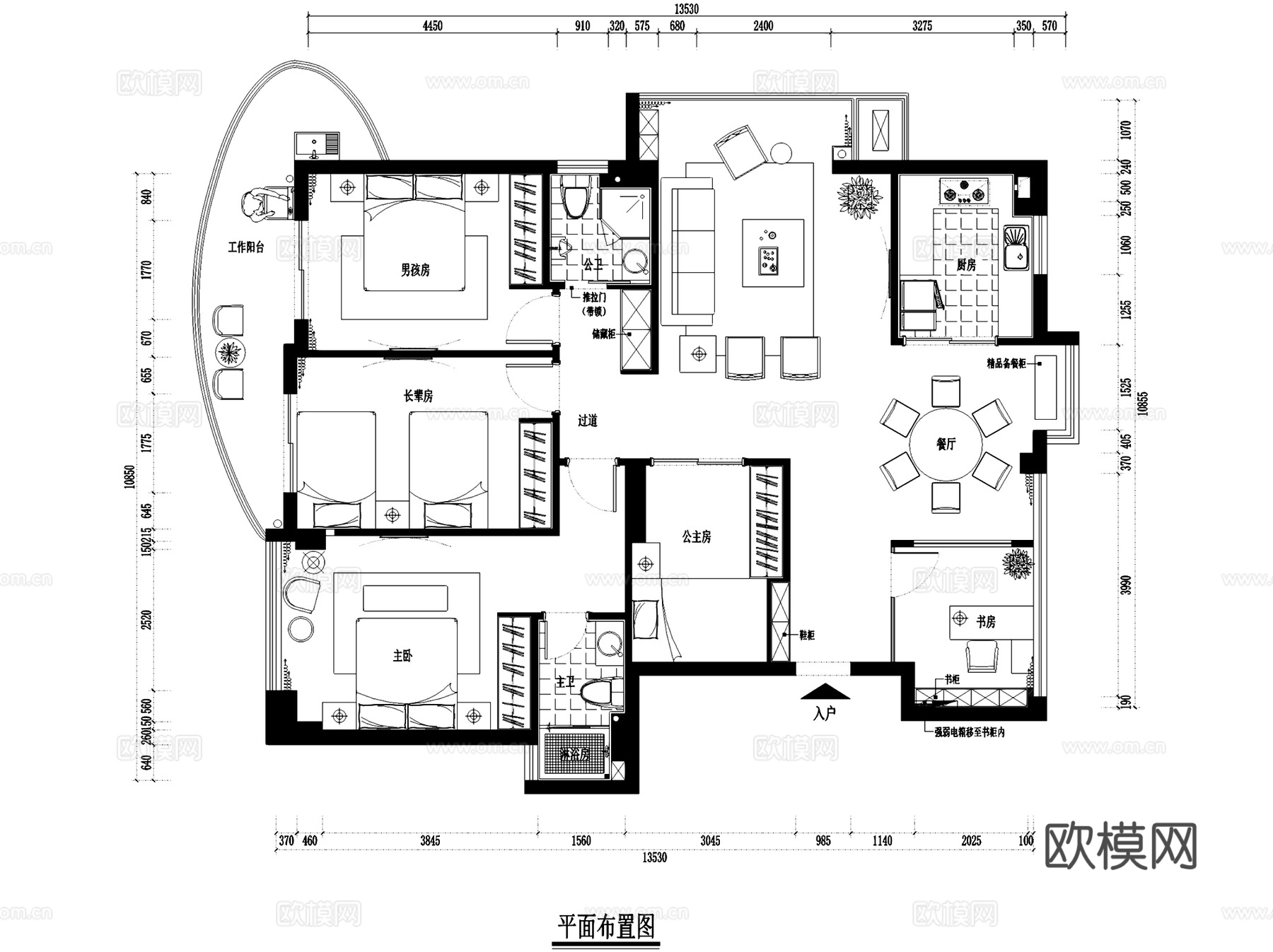 侨城华府6#1711大平层室内家装CAD施工图cad施工图