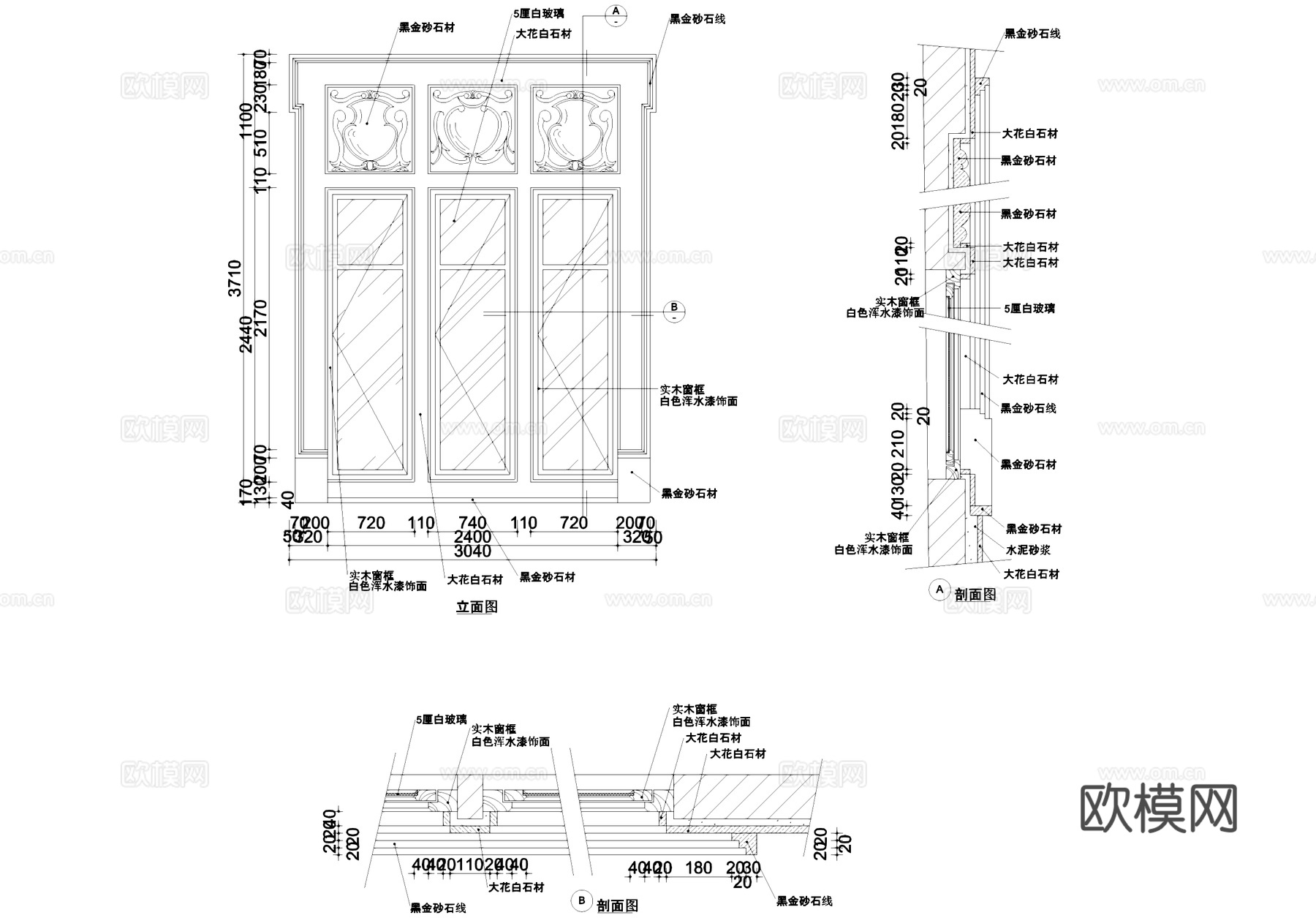 欧式窗户节点大样详图CAD施工图cad施工图