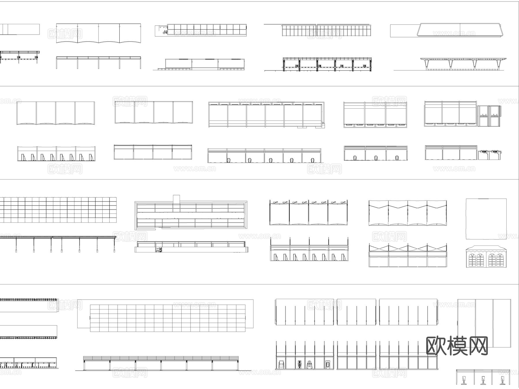2026年最新动车充电非机动车遮阳棚CAD图库cad施工图