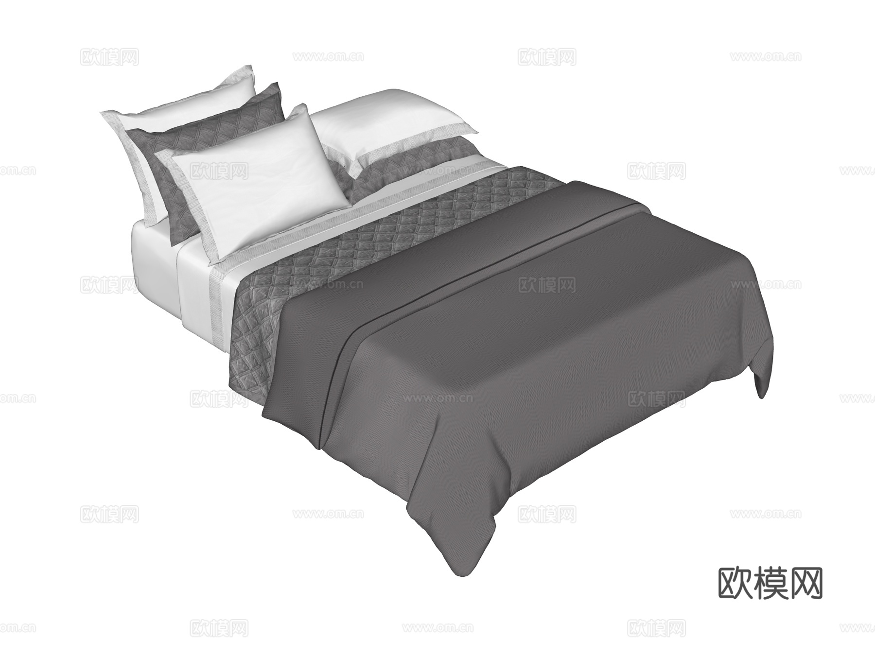 床 双人床 床上四件套su模型