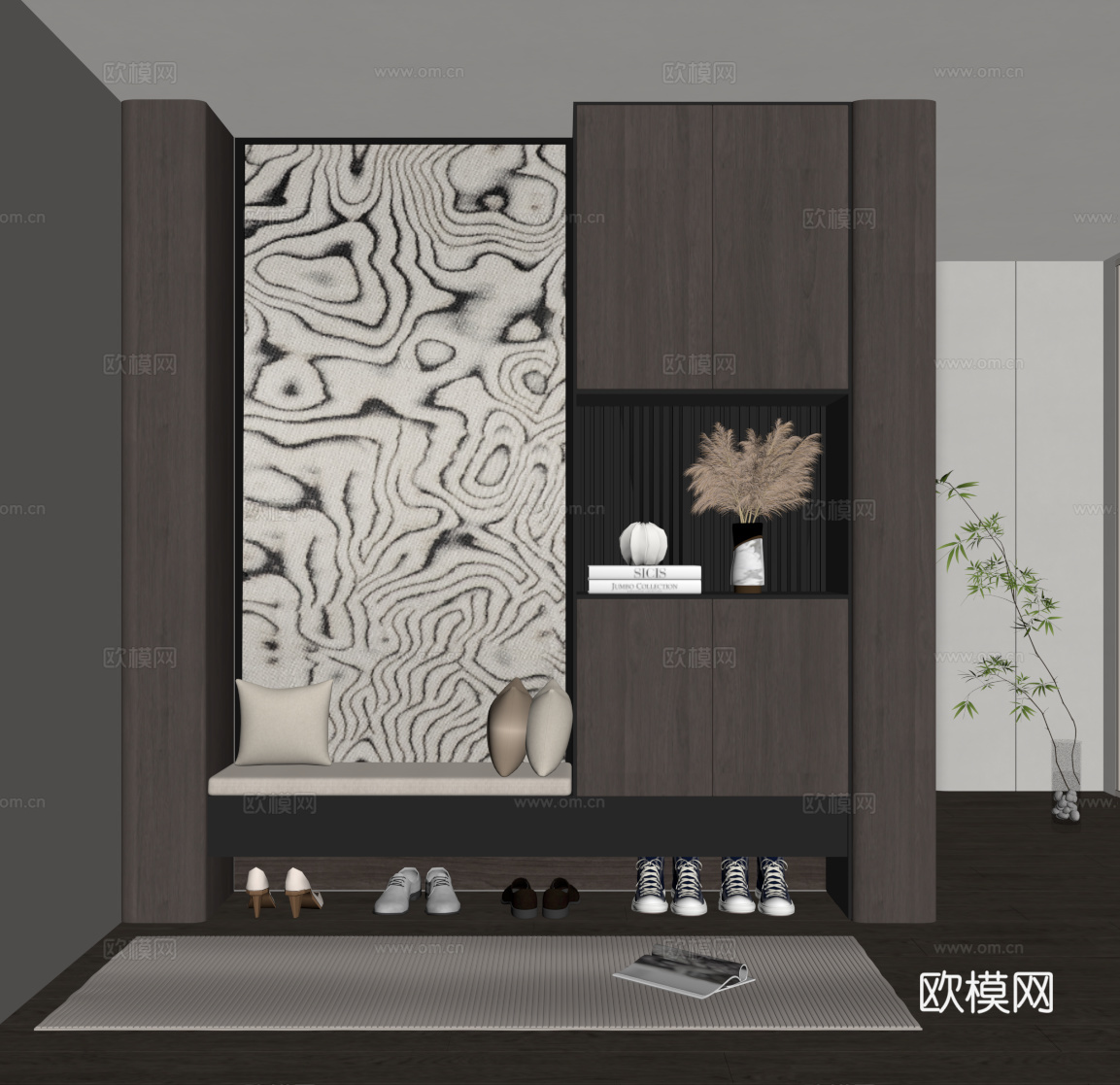 现代意式玄关 隔断 鞋柜su模型