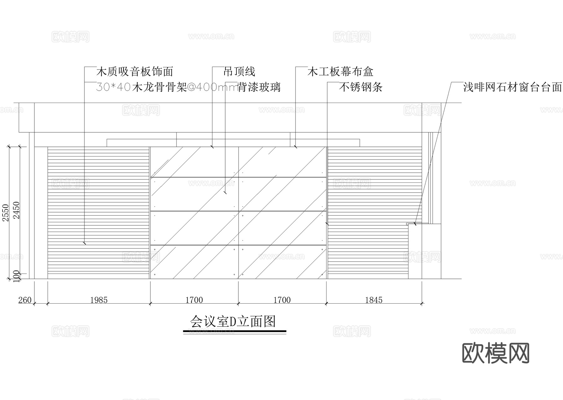 中型会议室 CAD施工图cad施工图下载（渲染图6）