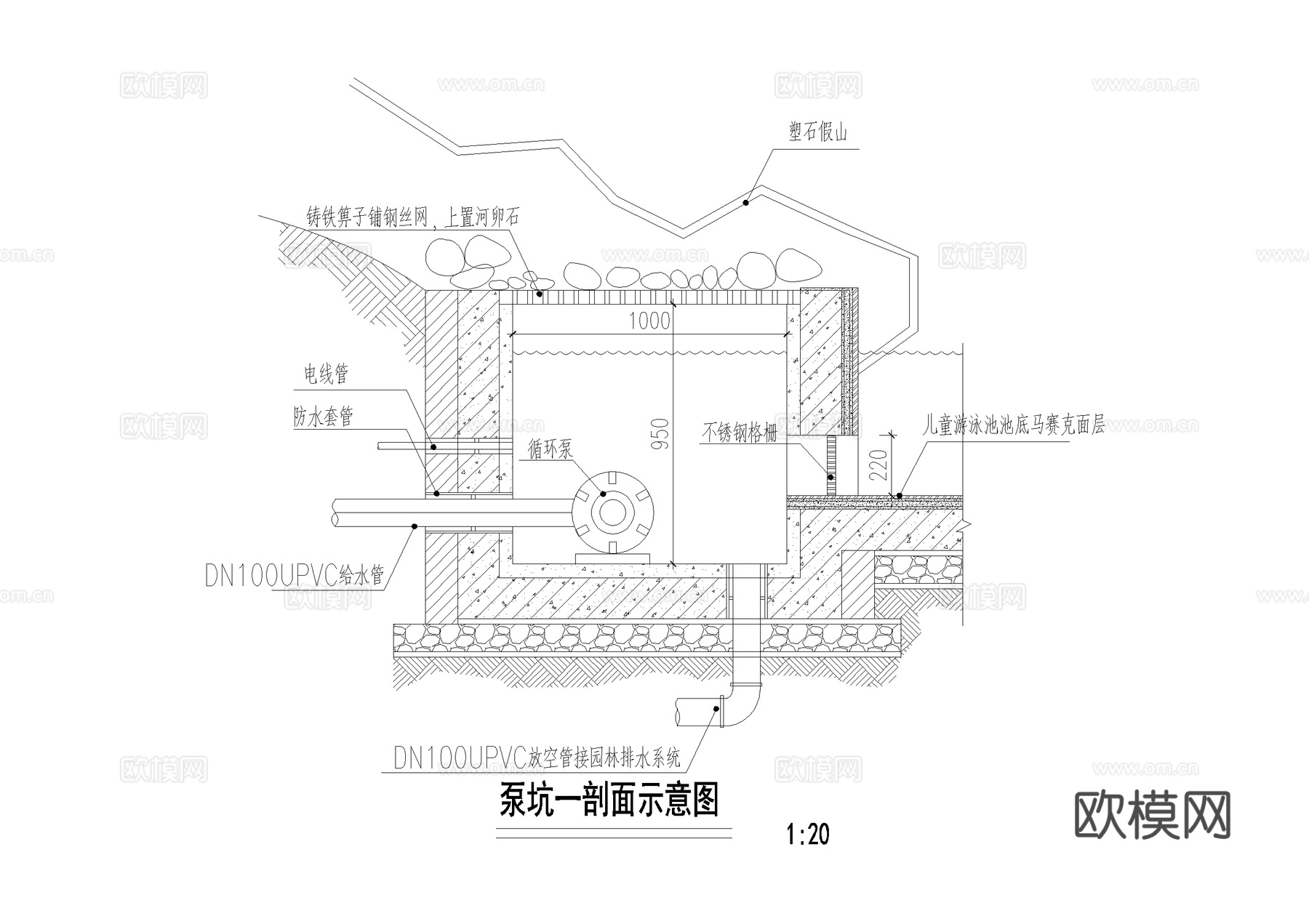 泵坑放空管取水器布水口布水槽地漏溢水口补水口控制阀门井喷灌cad施工图