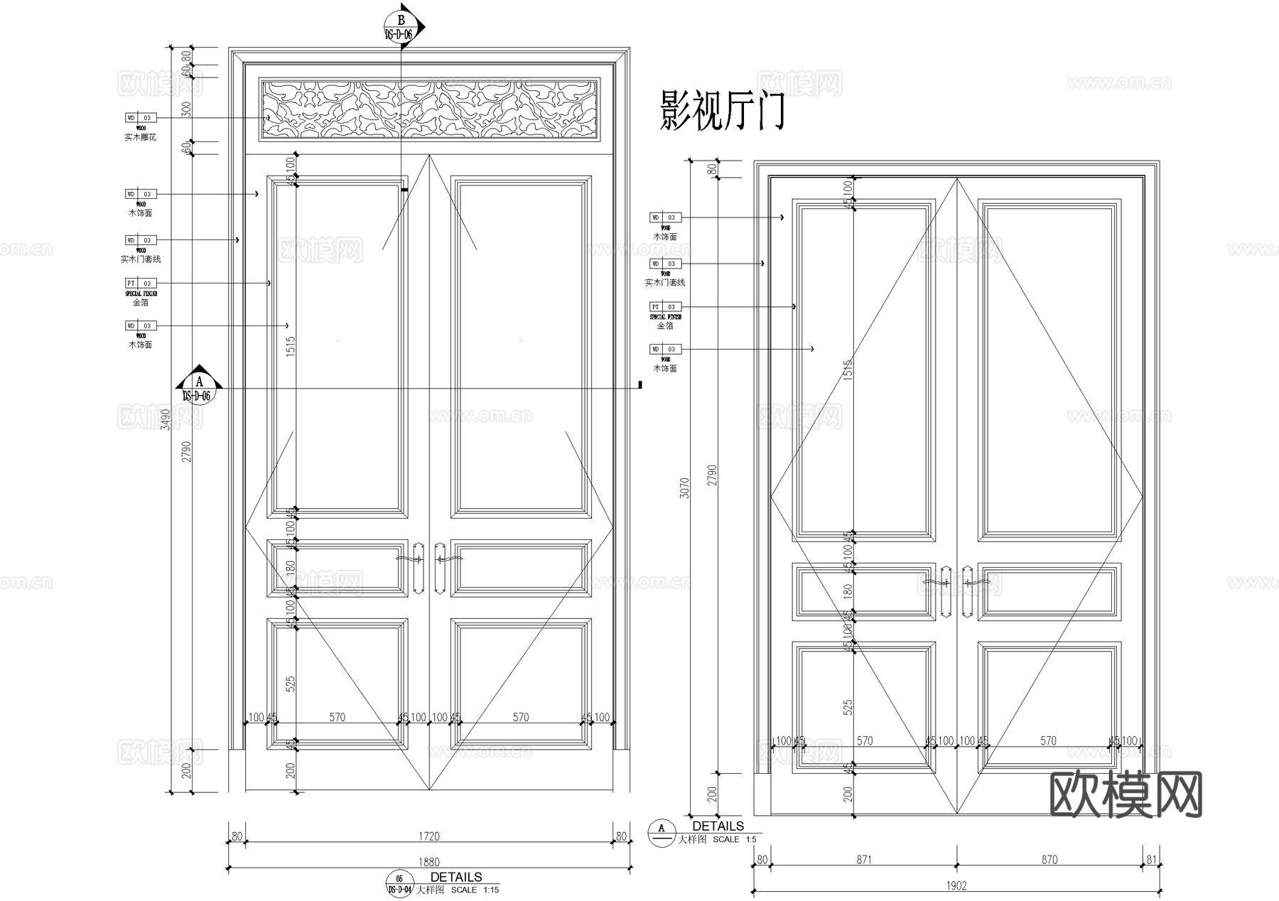 实木门 推拉门节点 玻璃门节点 单双开门 CAD施工图cad施工图下载（渲染图5）