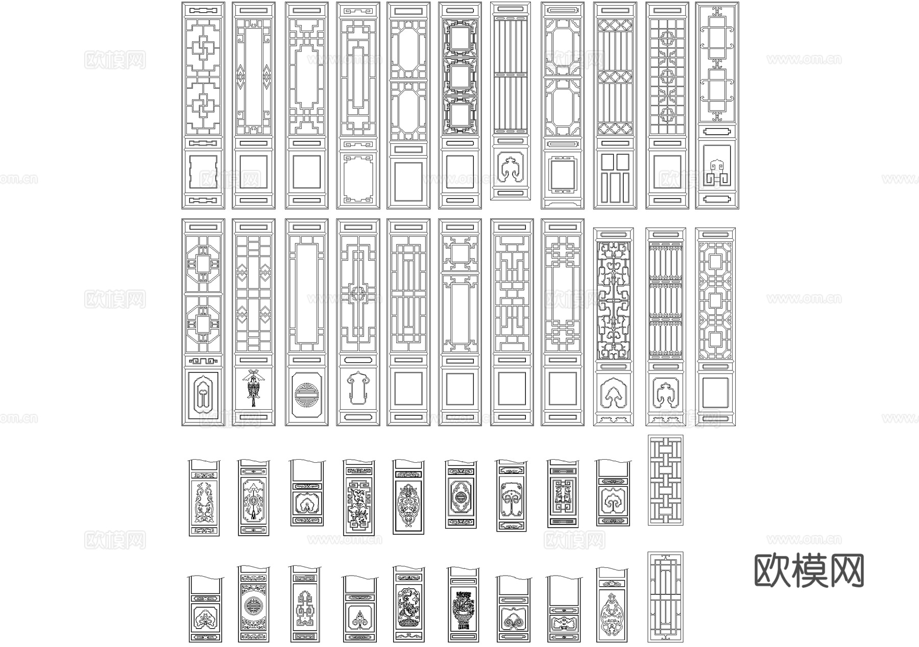 中式 屏风隔断 花格门窗 纹样图案 CAD施工图cad施工图下载（渲染图3）