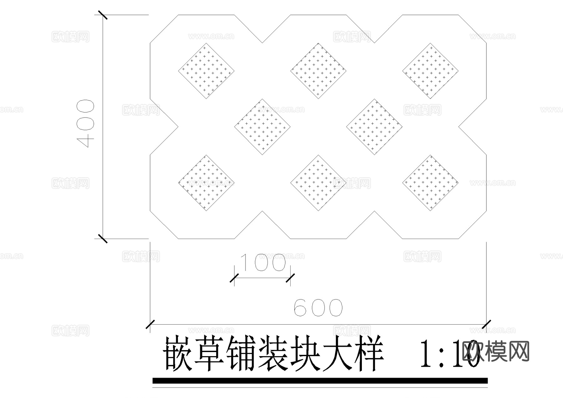 广场铺装 嵌草铺装 青石板卵石路 园路 铺地 CAD施工图cad施工图下载（渲染图5）