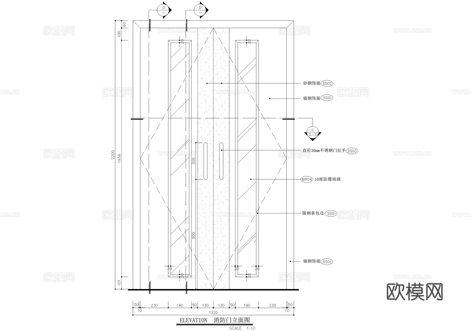 消防通道门 不锈钢门节点 CADcad施工图下载（渲染图4）