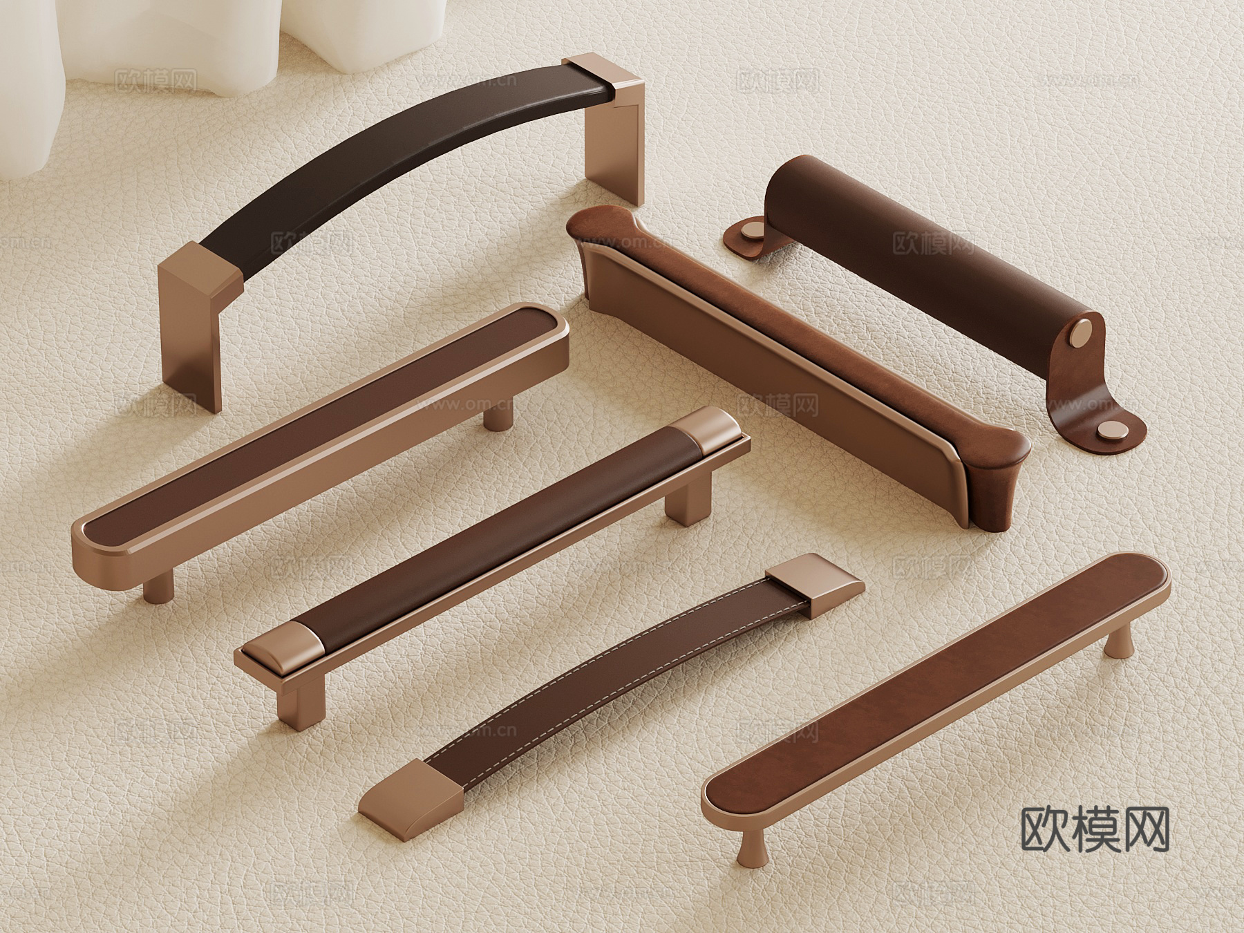 现代意式拉手 皮革拉手su模型