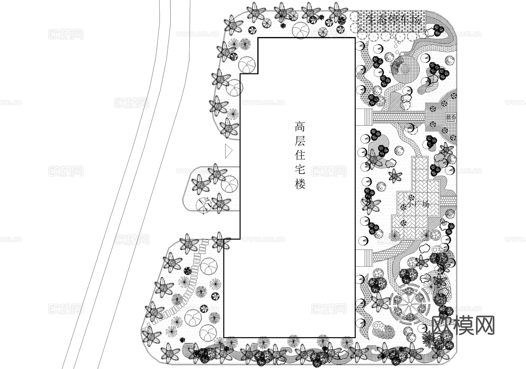 住宅小区居住区景观平面图 植物种植平面图 植物配置表 CADcad施工图