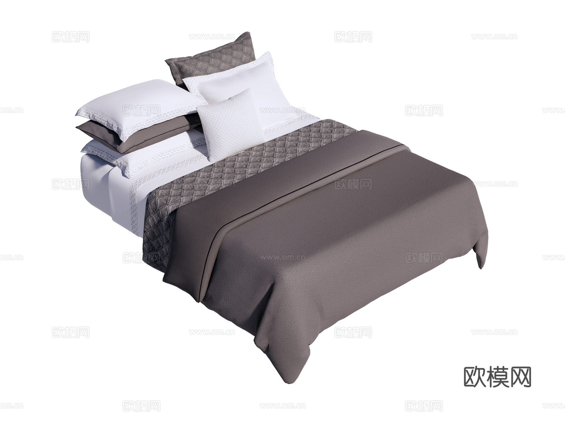 床 双人床 床上四件套su模型