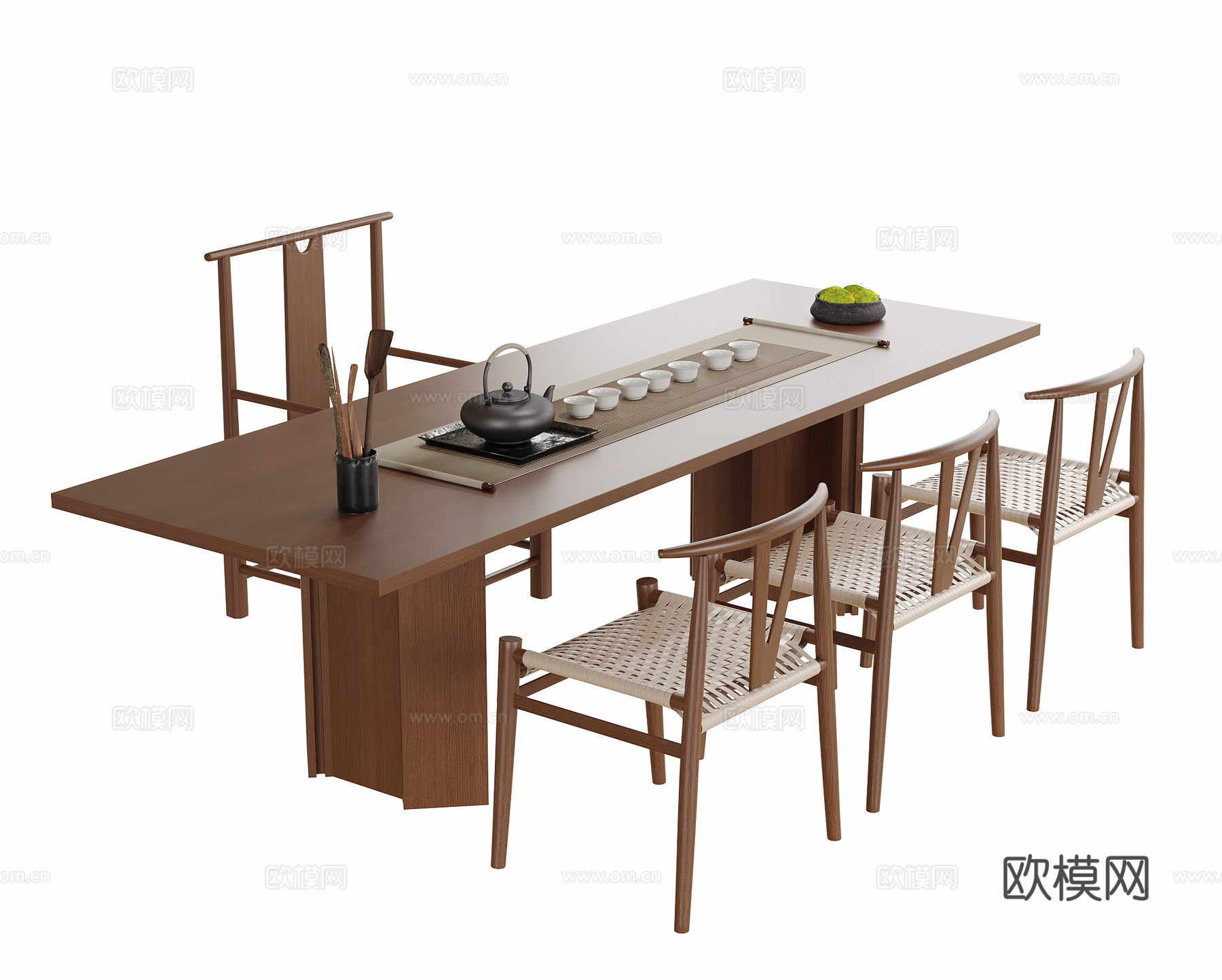 现代茶桌椅 茶椅 茶桌 茶具su模型