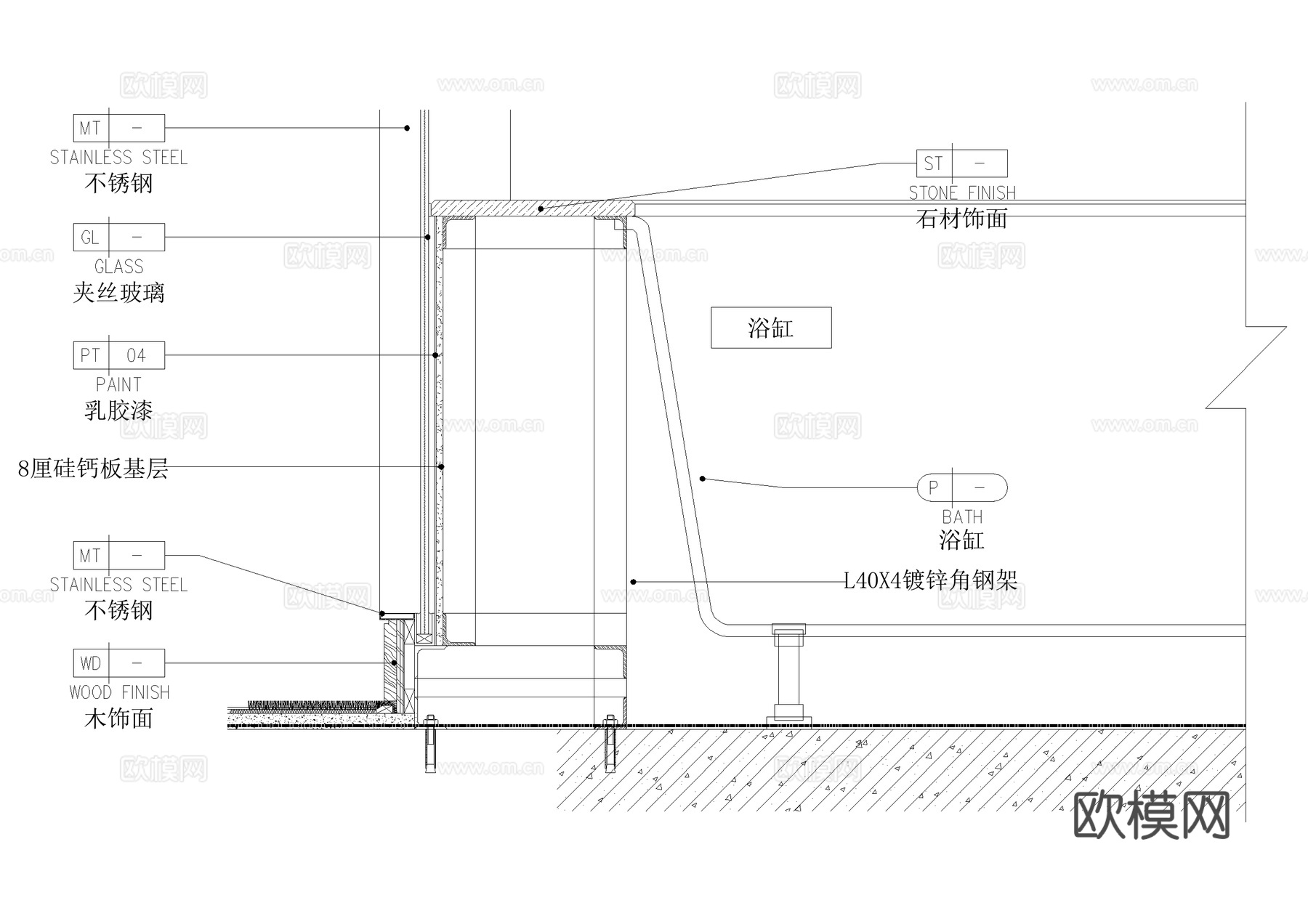 洗手台洗手池洗手盆浴缸大样镜子卫生间节点CADcad施工图下载（渲染图8）