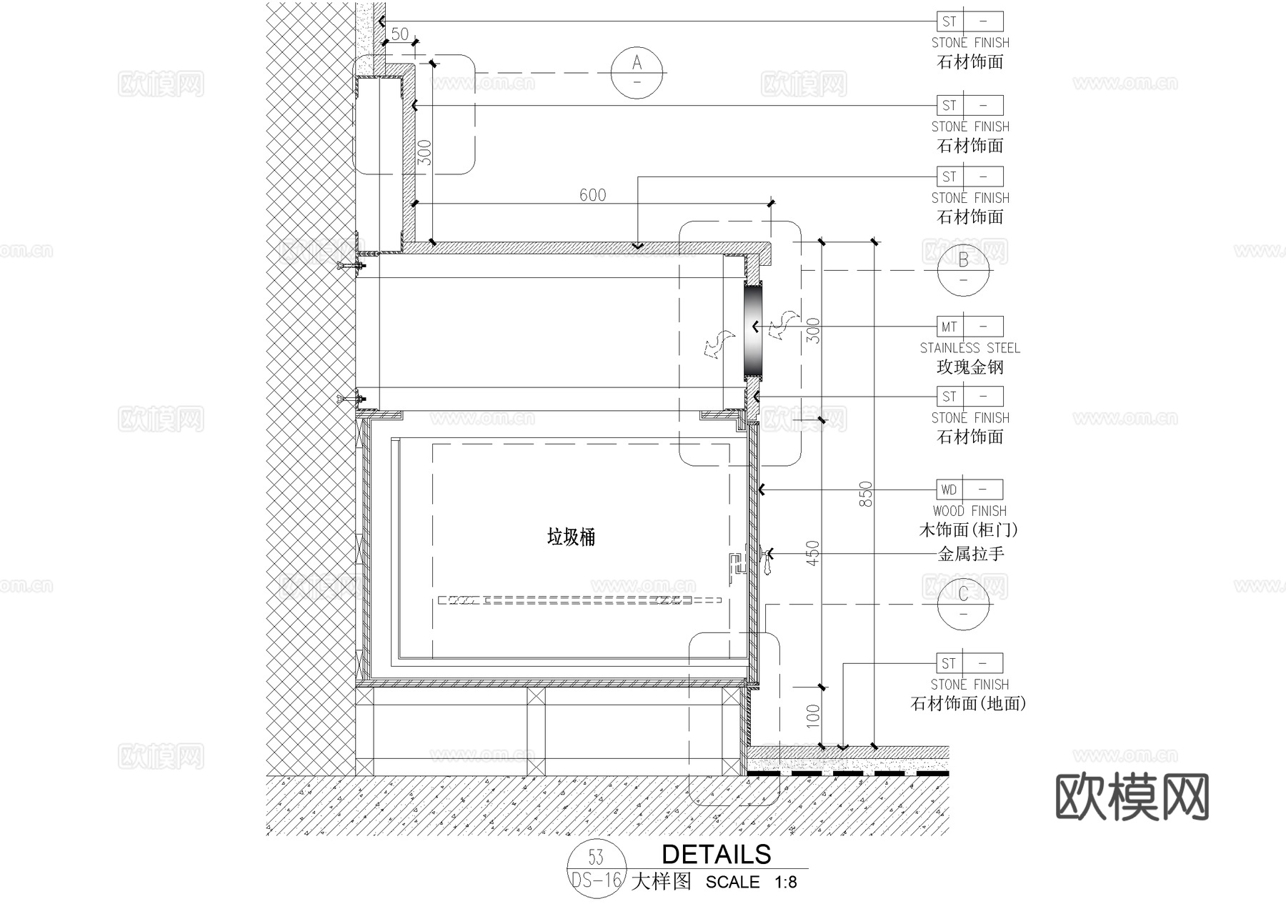 洗手台卫生间节点隔断洗手池洗手盆柜子小便器隔板CADcad施工图下载（渲染图6）