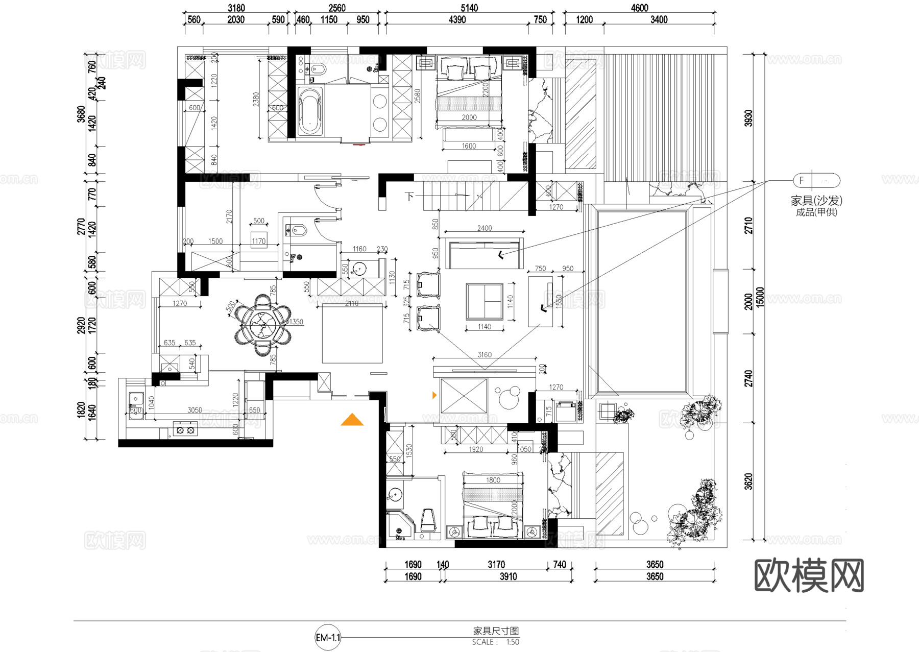 别墅平面系统图 户型图 吊顶图 水电图 CAD施工图cad施工图