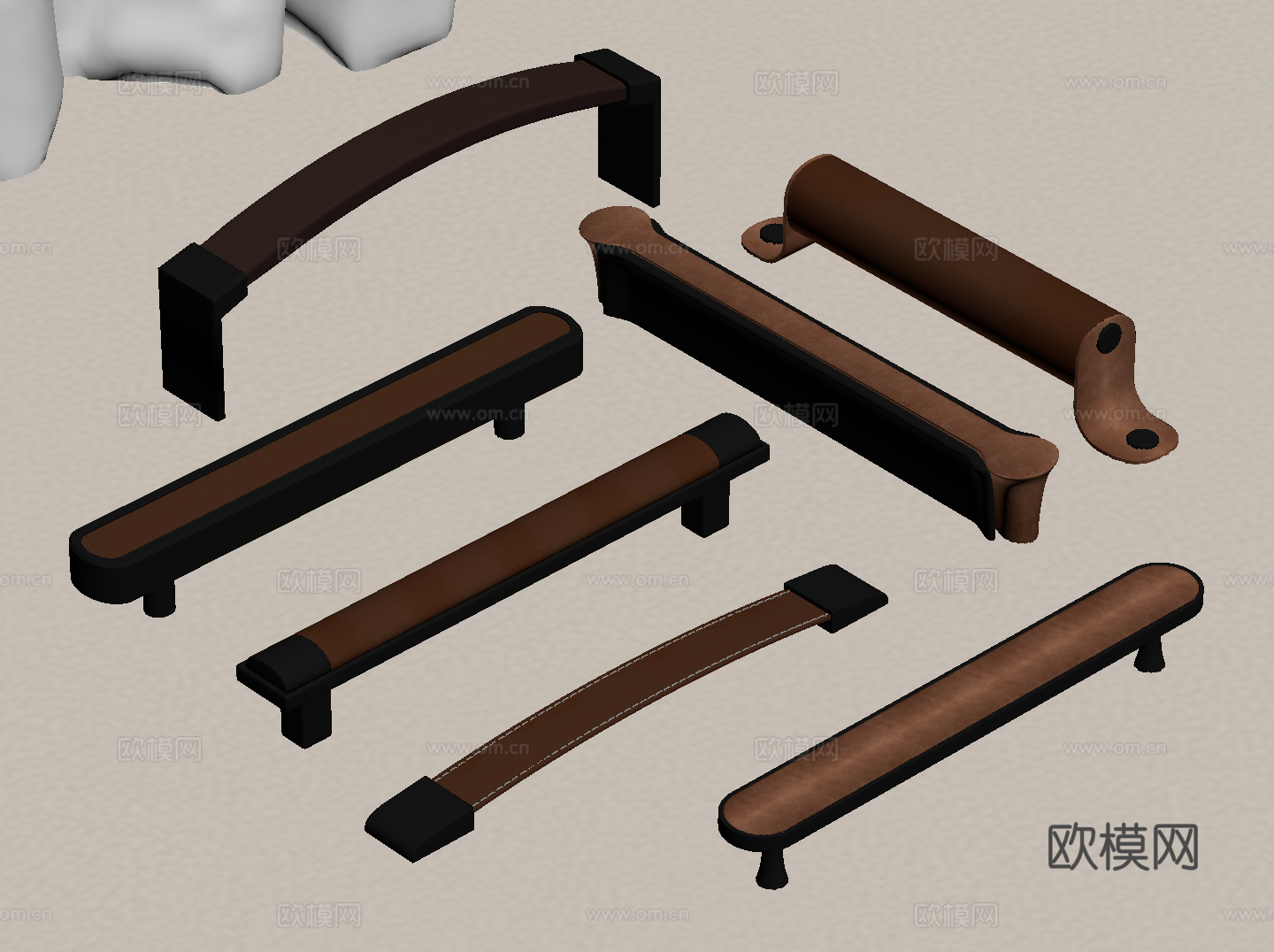 现代意式拉手 皮革拉手su模型