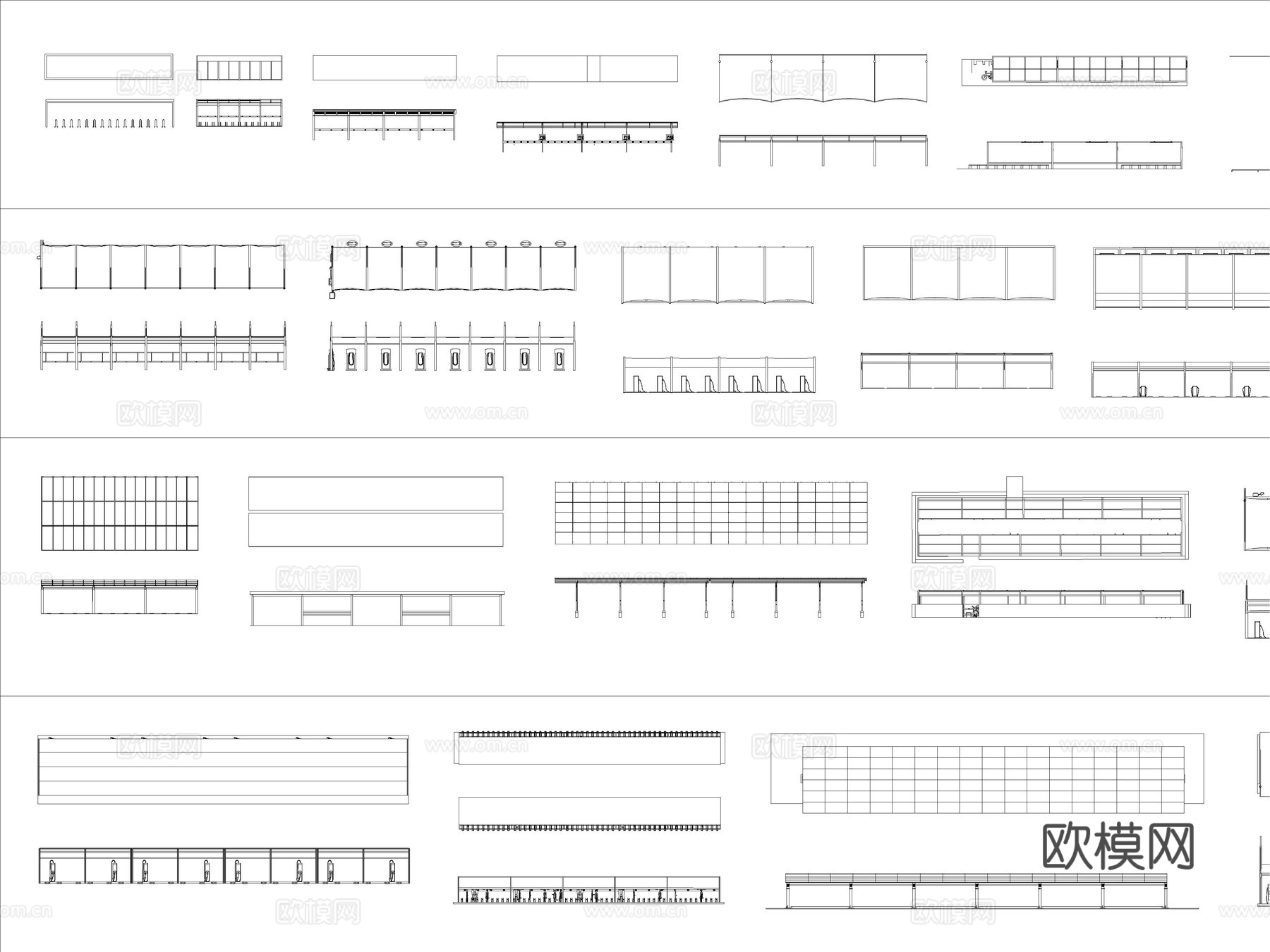 2026年最新动车充电非机动车遮阳棚CAD图库cad施工图