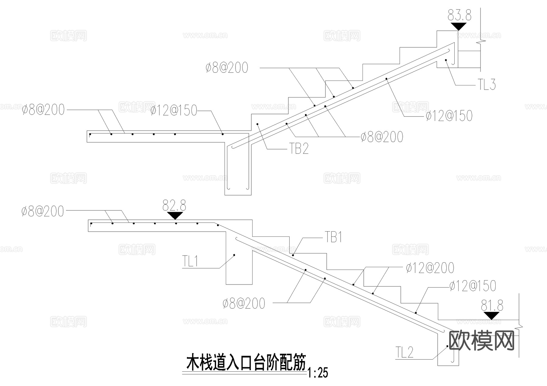 木栈道柱梁配筋 CAD施工图cad施工图