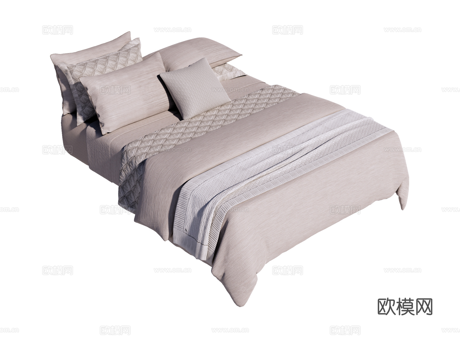 床 双人床 床上四件套su模型下载（渲染图1）