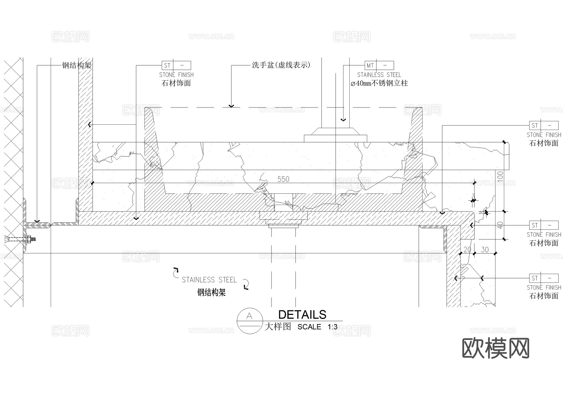 洗手台卫生间节点隔断洗手池洗手盆柜子小便器隔板CADcad施工图下载（渲染图5）