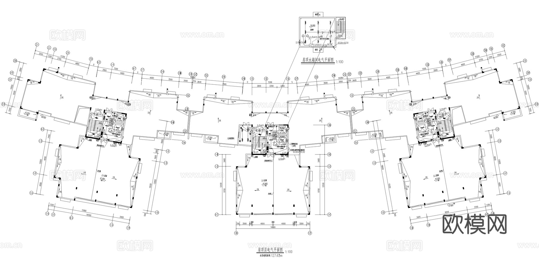 医院宿舍 建筑电气 弱电图 系统图 基础接地防雷消防 CADcad施工图下载（渲染图3）