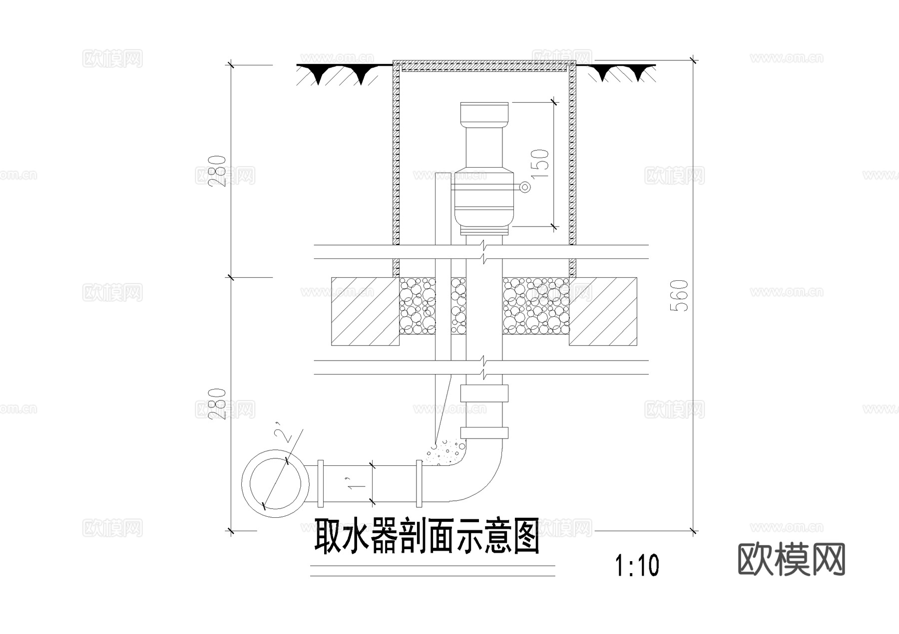 泵坑放空管取水器布水口布水槽地漏溢水口补水口控制阀门井喷灌cad施工图