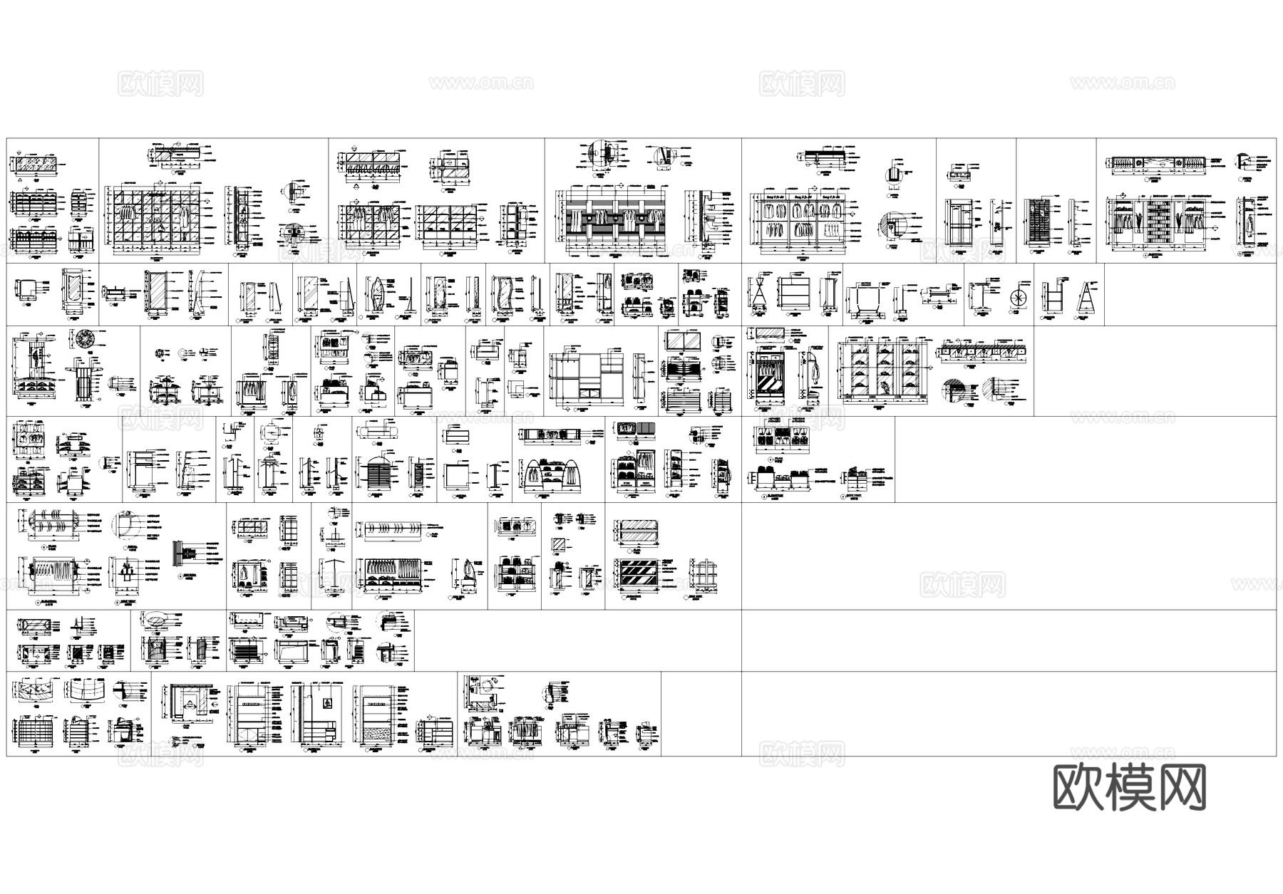 服装衣柜衣架中岛台照衣镜大样详图CAD施工图cad施工图