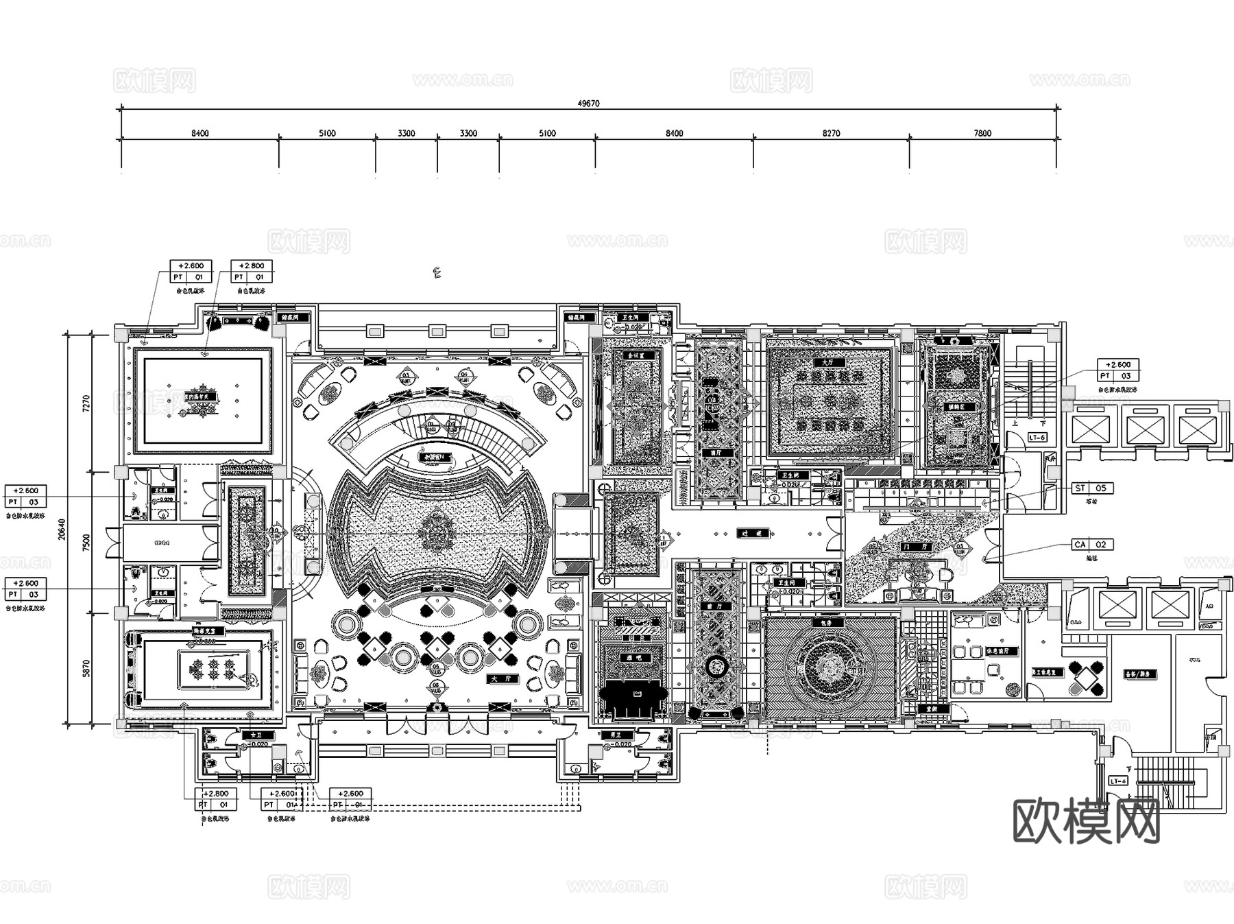 温岭九龙大饭店会所大堂公区室内工装CAD施工图cad施工图