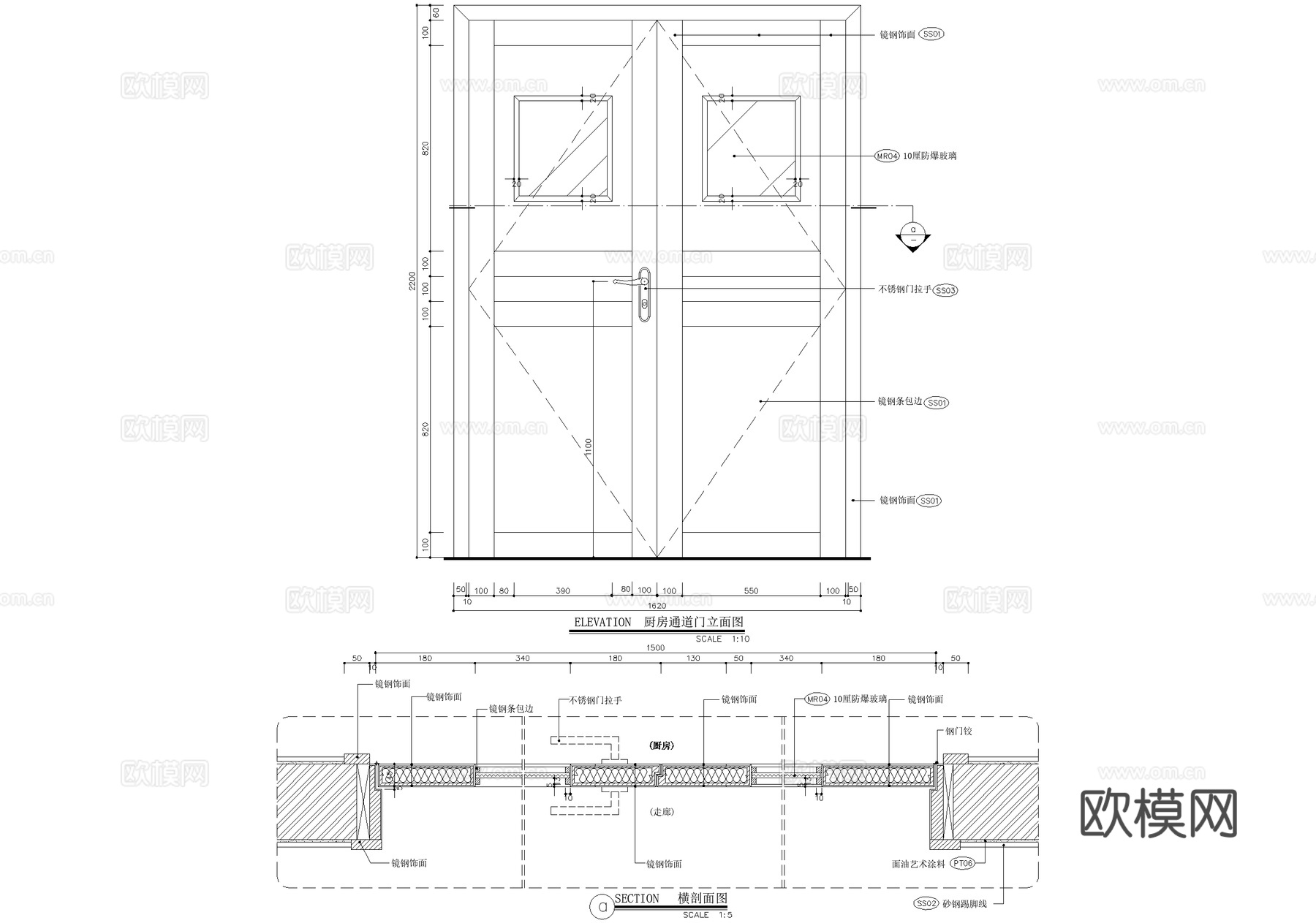 消防通道门 不锈钢门节点 CADcad施工图下载（渲染图3）