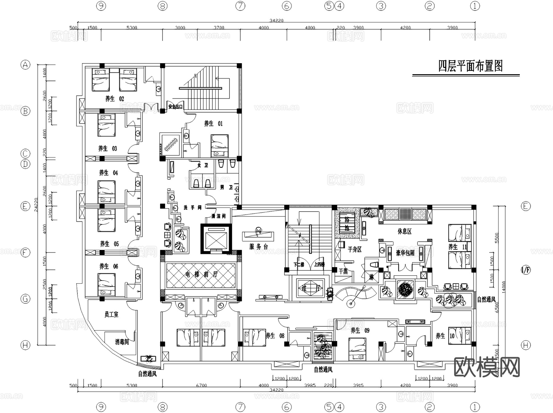 湛江足浴店室内工装CAD施工图cad施工图