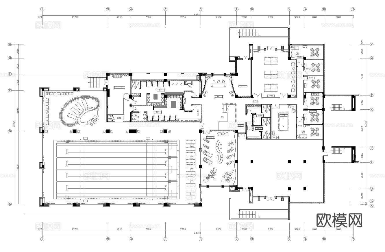 健身 娱乐会所   最新平面施工图合集cad施工图