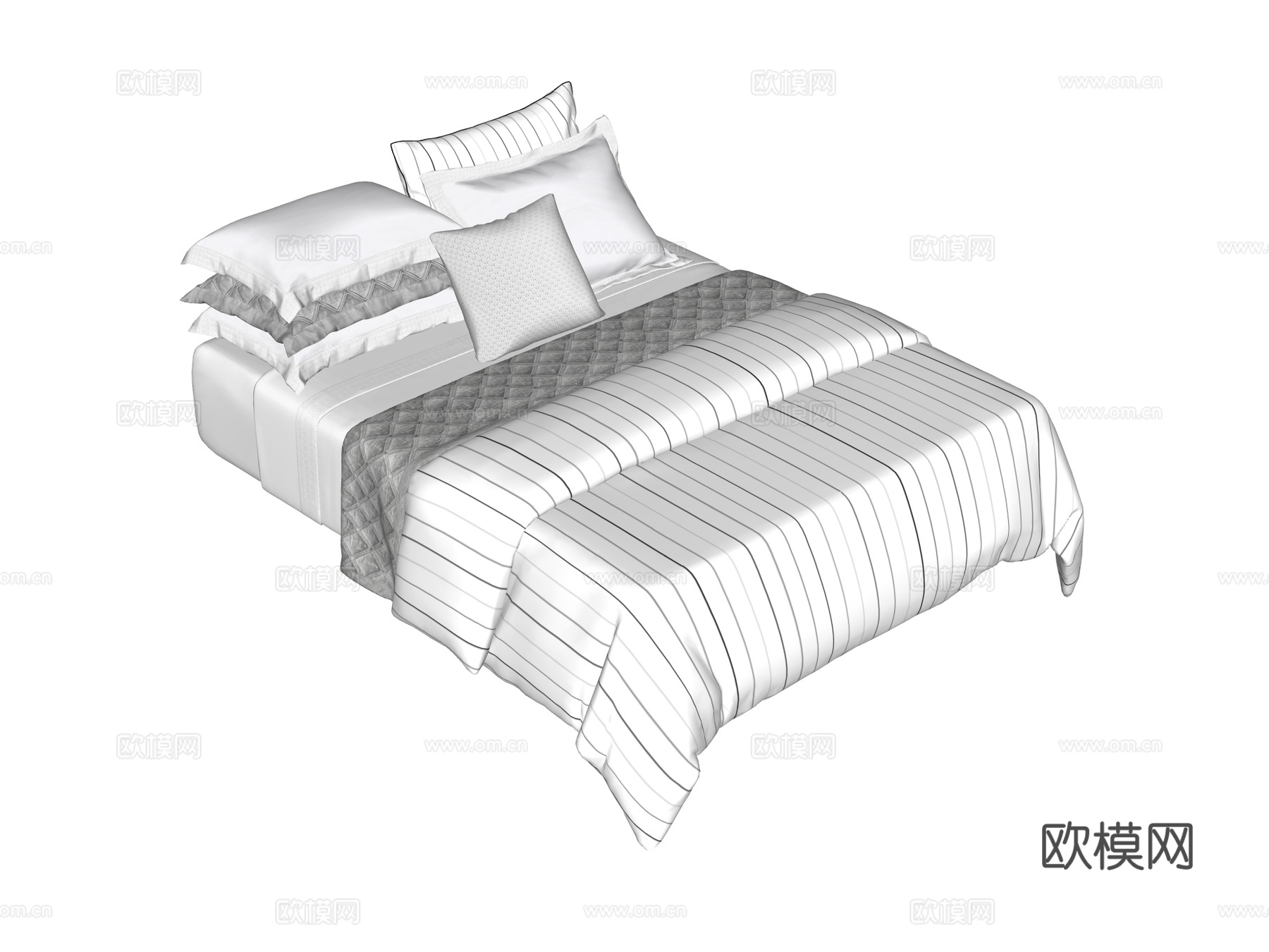 床 双人床 床上四件套su模型