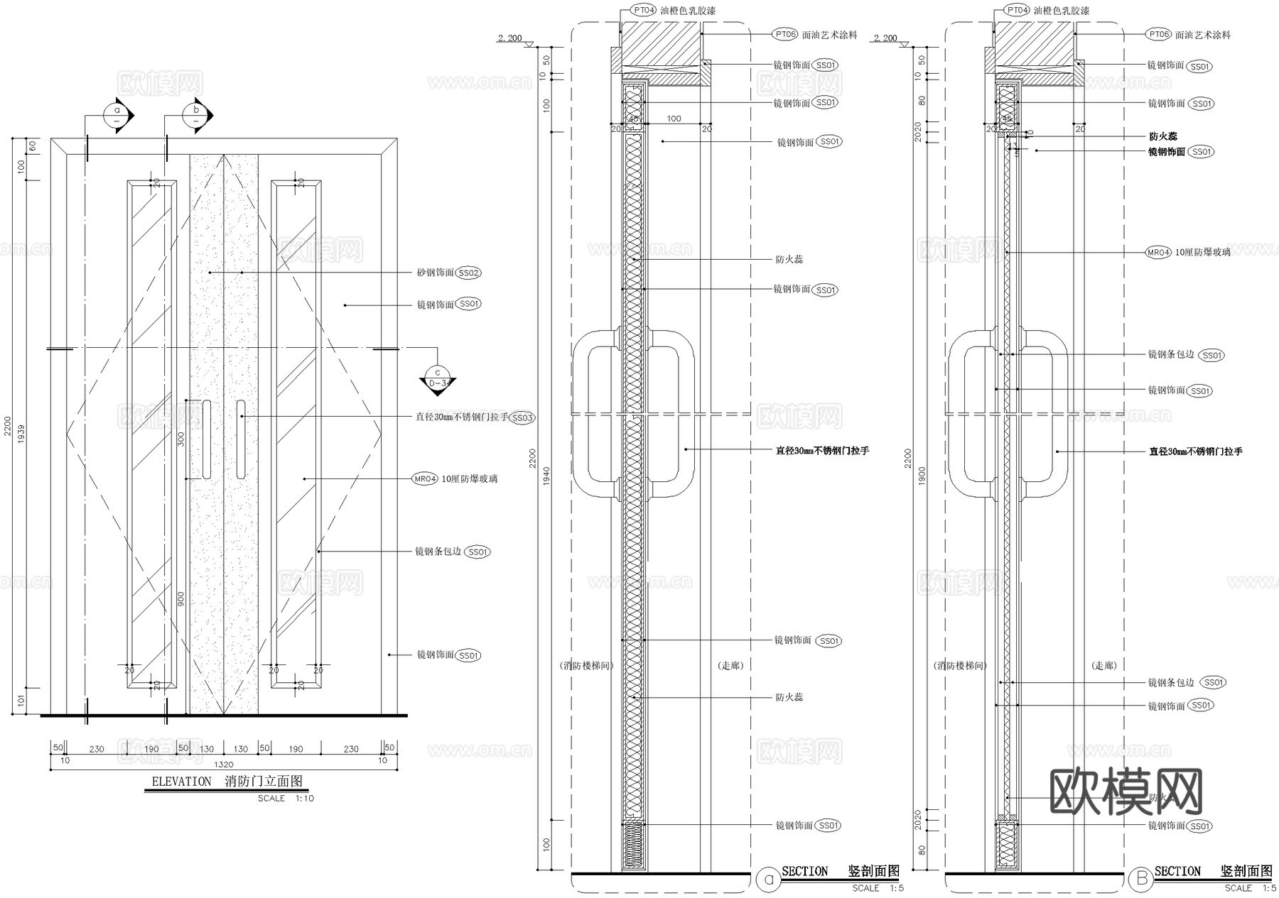 消防通道门 不锈钢门节点 CADcad施工图下载（渲染图1）