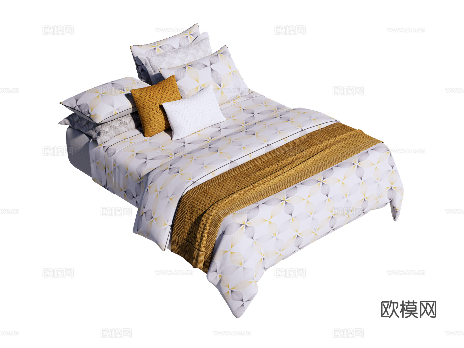 床 双人床 床上四件套su模型