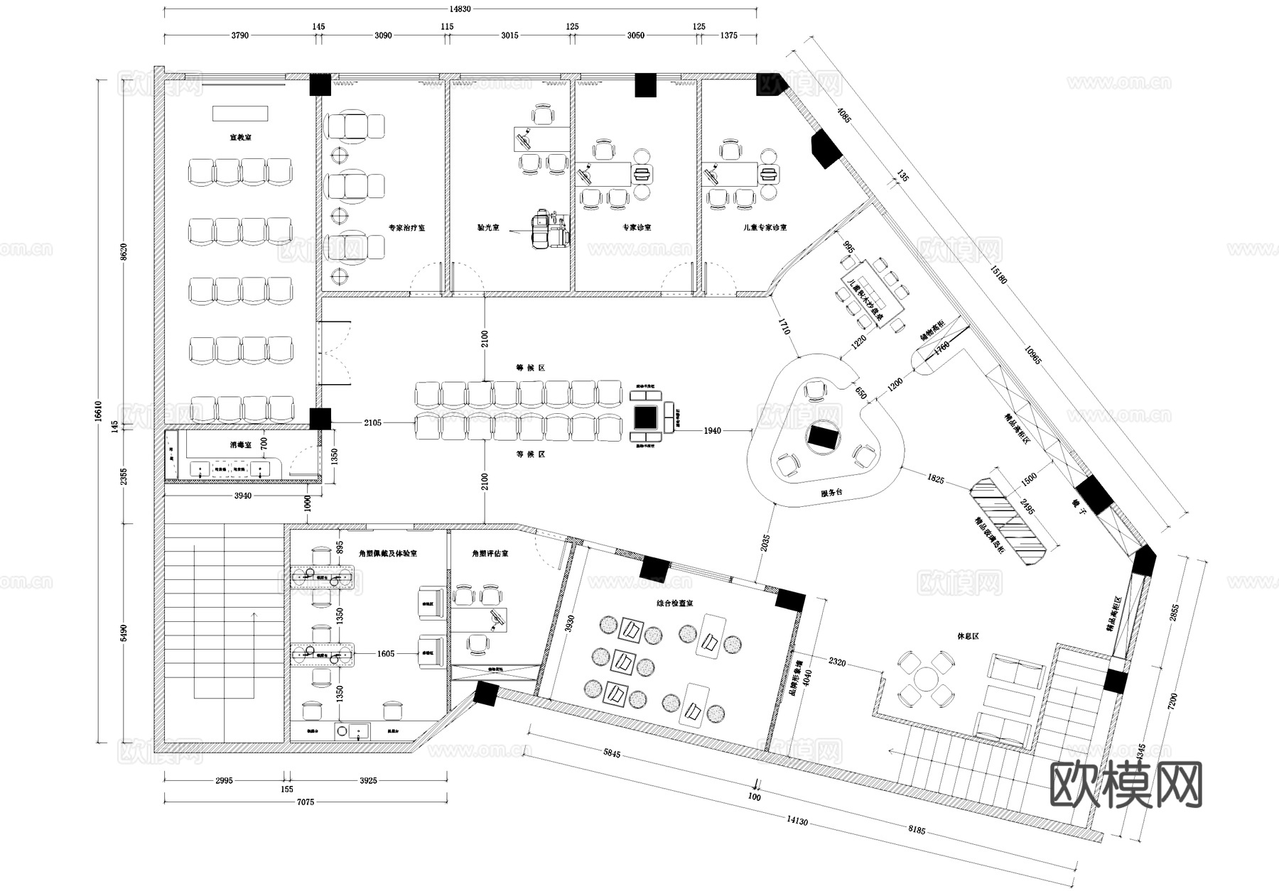 眼科眼镜店室内工装平面图cad施工图