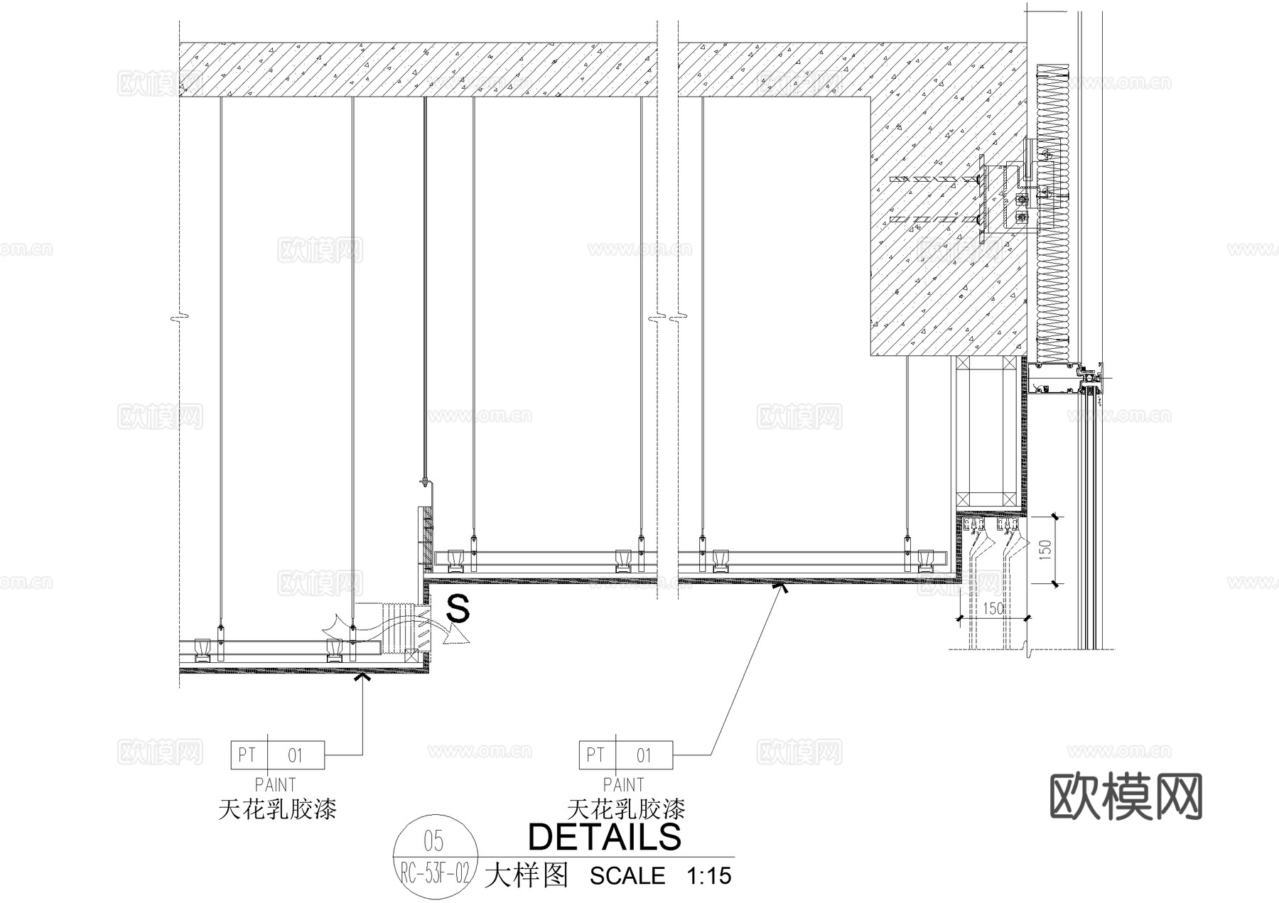 乳胶漆天花吊顶 角线 石材饰面 实木线条 隐藏式灯管 CADcad施工图