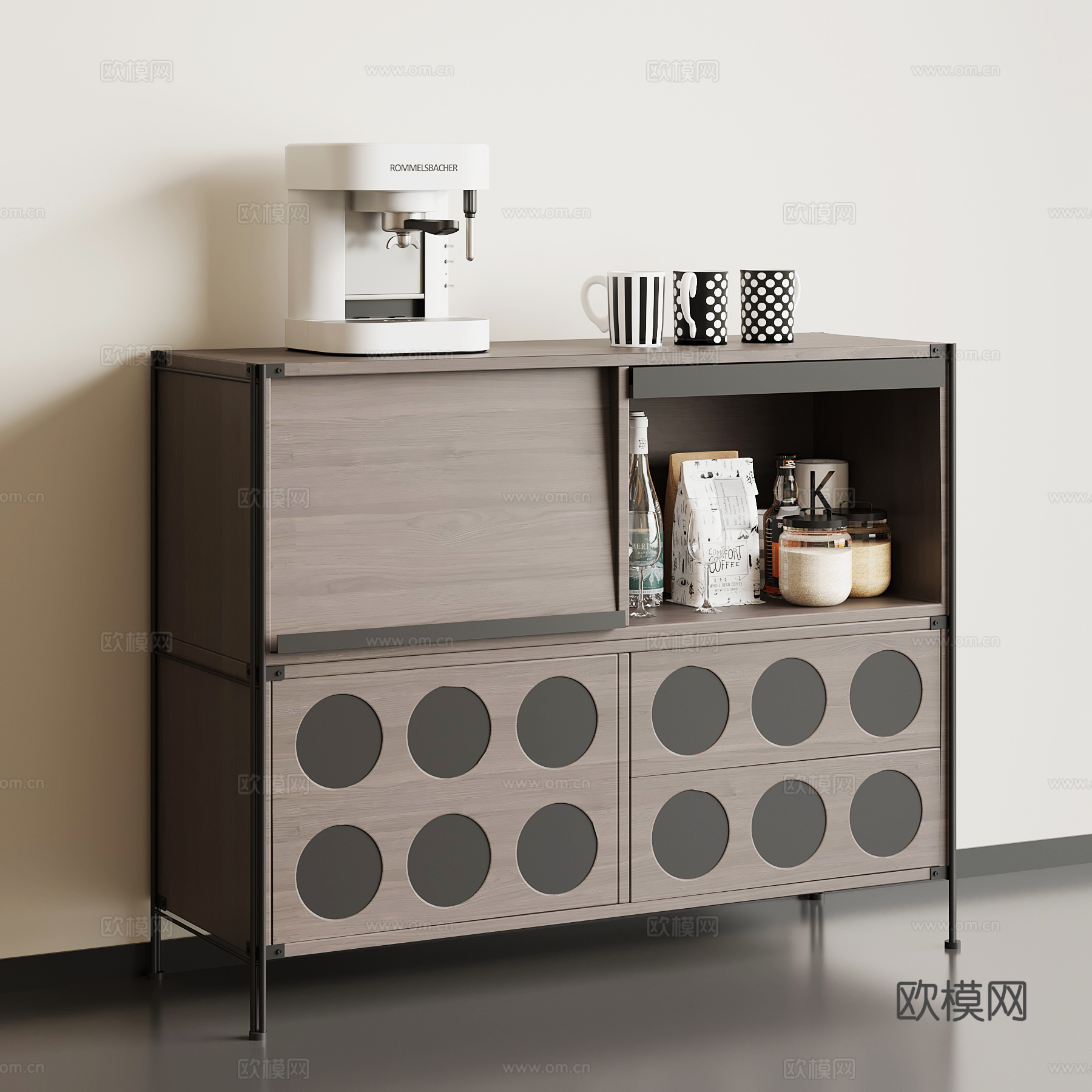 现代意式备餐柜 餐边柜su模型