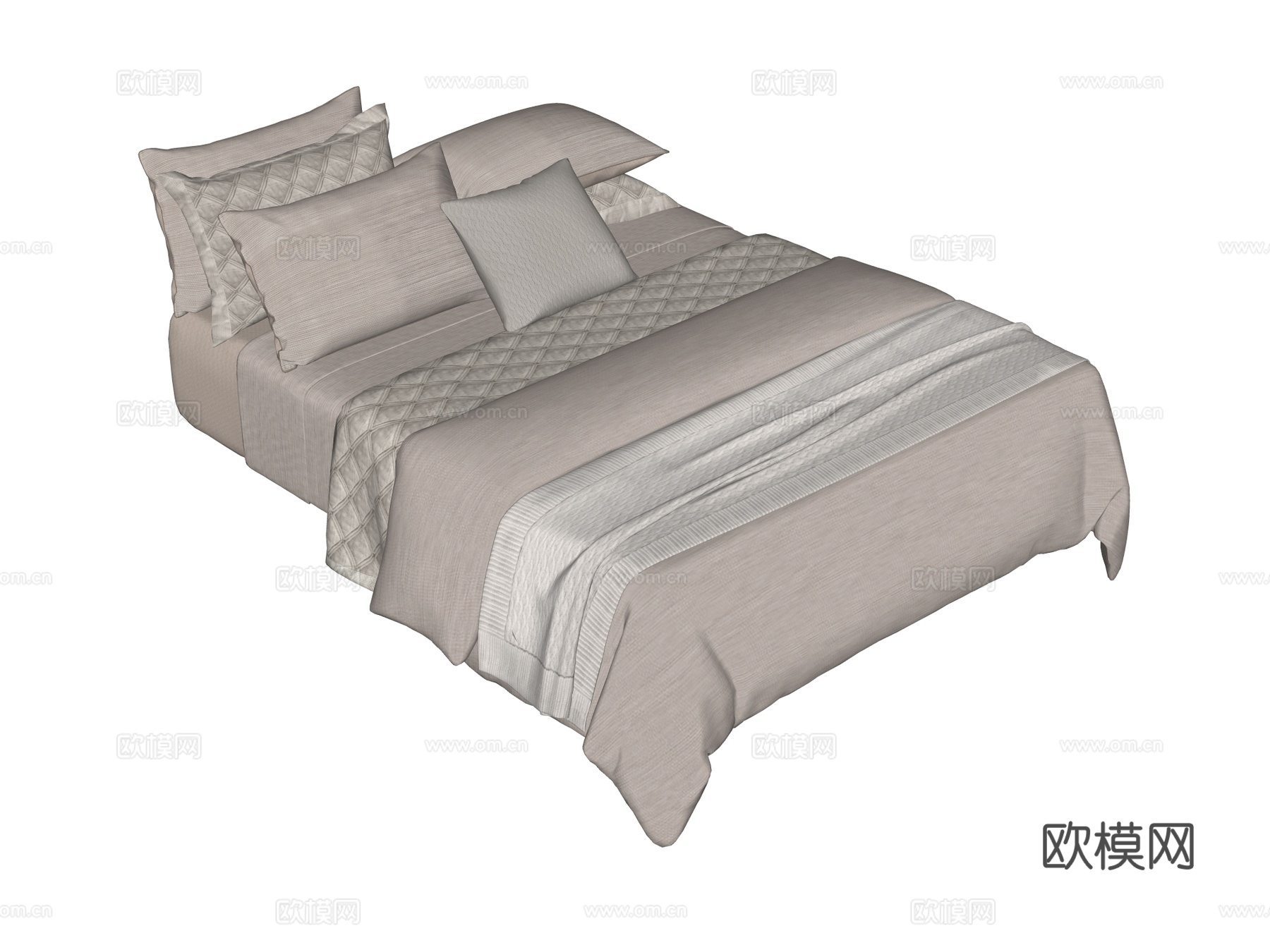 床 双人床 床上四件套su模型下载（渲染图2）