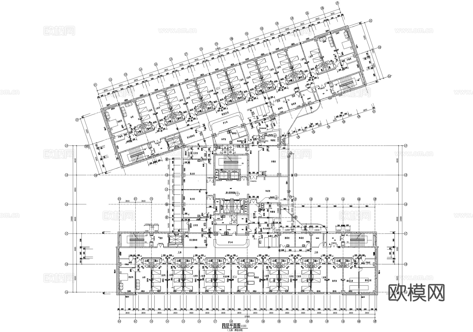 医院病房楼平面图 CAD施工图cad施工图