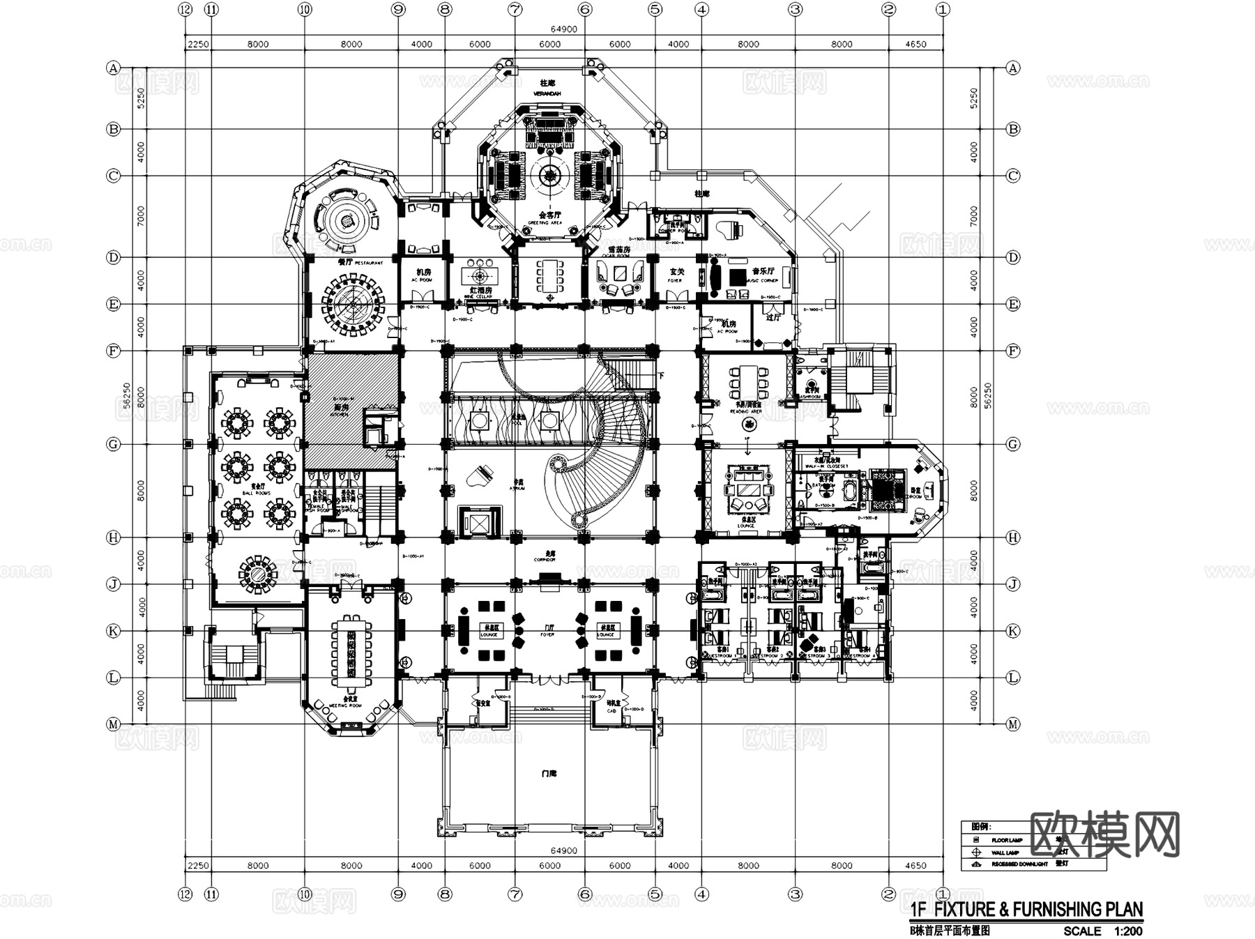 同和文化休闲中心B栋会所室内工装CAD施工图cad施工图