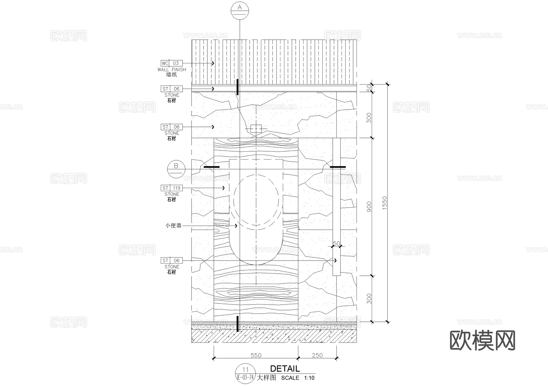 洗手台洗手池洗手盆小便器小便池大样镜子卫生间节点CADcad施工图下载（渲染图8）