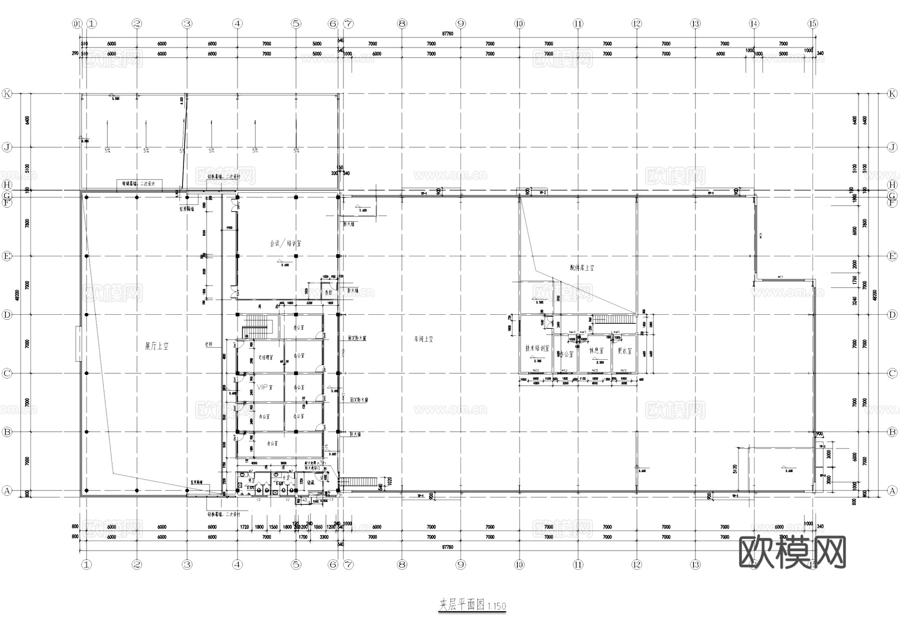 汽车4S店展厅修车库建筑CAD施工图cad施工图