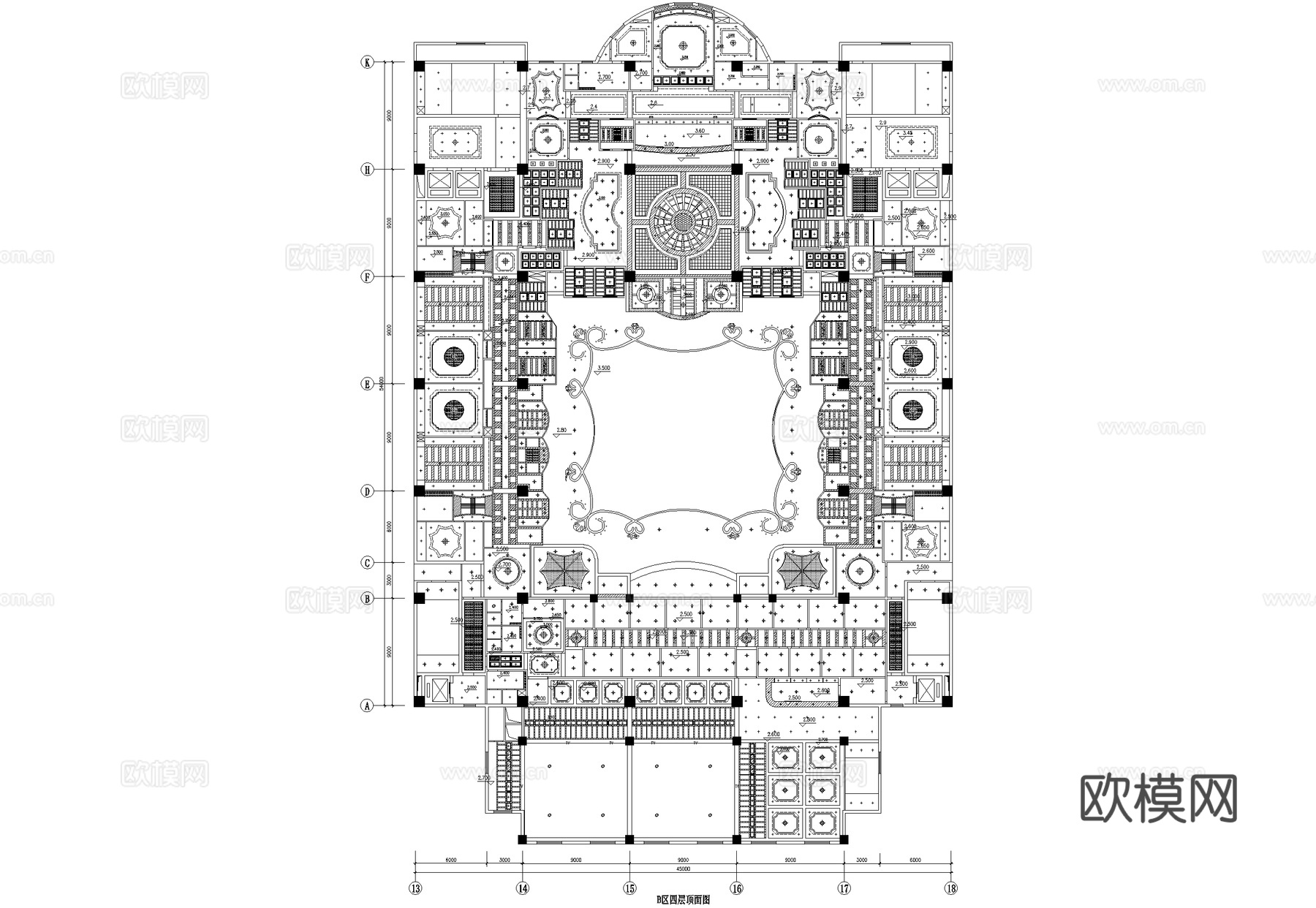 酒店娱乐城平顶面舞池舞厅舞台游泳池KTV饭厅棋牌室宴会厅包厢cad施工图下载（渲染图4）